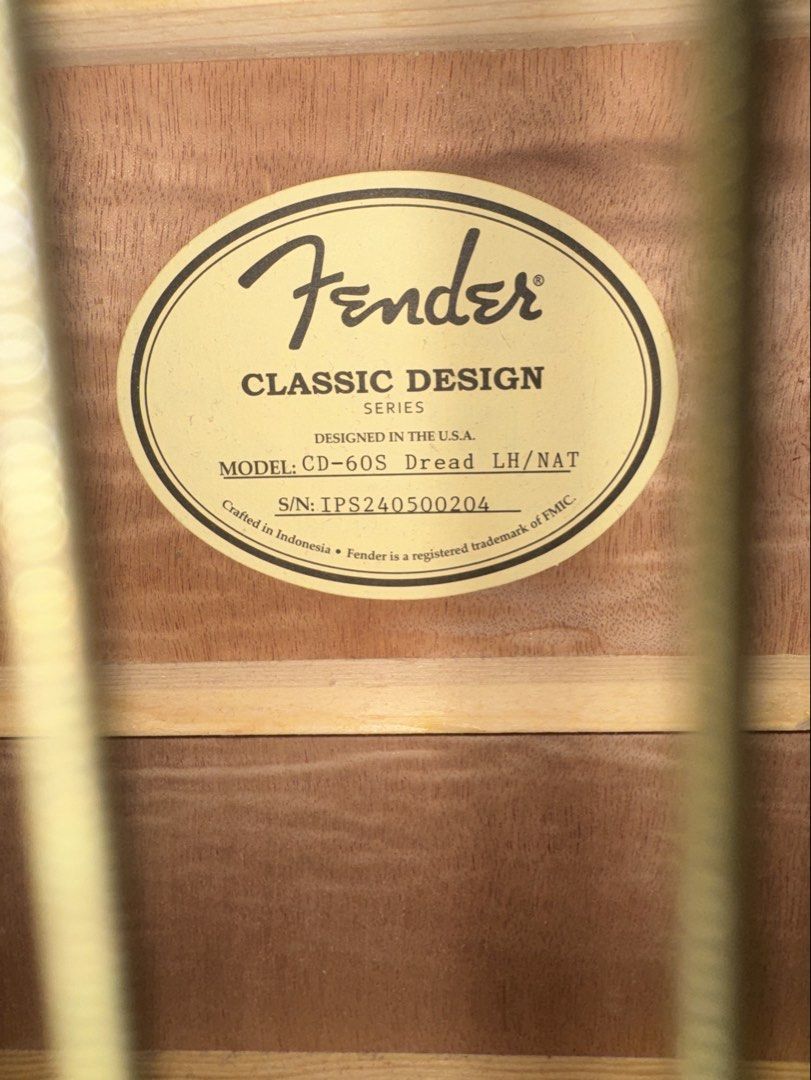 Fender CD-60s Left Handed Acoustic Guitar (Category: Musical Instruments) located in San Pascual. Submitted by vincent.atup (Listing ID 1423808284, Image 2). Description: - Bought from Swee Lee (14,800) - Solid Spruce Top - Dreadnought Body - Mahogany Back & Sides - Gloss Finish.