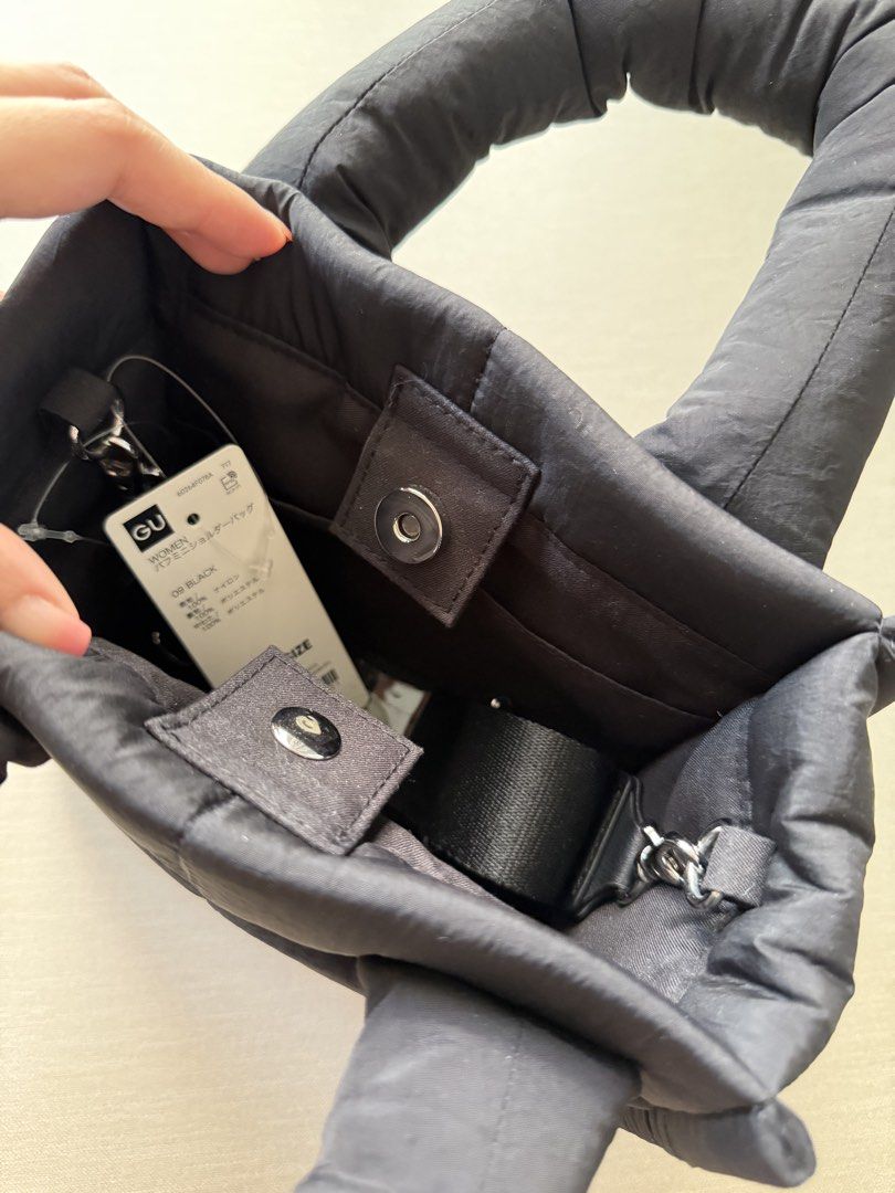 GU Japan puff mini shoulder bag black (Category: Tote Bags) located in Makati City. Submitted by allthings888 (Listing ID 1423817960, Image 3). Description: Brand new with tag. Authentic GU PUFF MINI SHOULDER BAG from Japan 🇯🇵 super cute! Can be worn as hand bag, crossbody or shoulder bag. Adjustable strap ❣️Payment via bank transfer or Gcash ❣️Pickup / Meet ups in Makati OR Grab / Lalamove at buyer’s expense ❣️LBC / J&T shipping for provincial