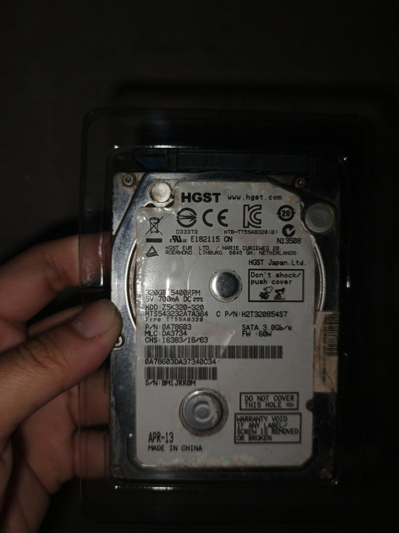 HGST 2.5 INCH SATA 320 GB HDD (Category: Hard Disks & Thumbdrives) located in Pateros City. Submitted by chooeyble (Listing ID 1423901348, Image 2). Description: HGST - CAPACITY: 320 GB - 2.5 INCH INTERNAL HDD(FITS LAPTOP/ DESKTOP GOOD WORKING CONDITION FOR INQUIRIES: 09101653177.