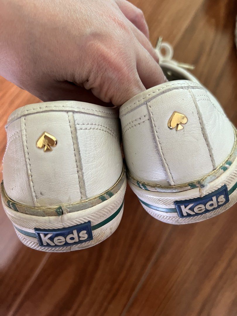 Keds for Kate Spade White Sneakers (Category: Sneakers) located in Cabanatuan. Submitted by happythriftbyshidshin (Listing ID 1423819440, Image 3). Description: - Kate Spade collaboration Keds - White leather upper - Gold eyelets - Gold spade logo on heel - Keds for Kate Spade New York insole branding - Size: US 7, UK 4.5, EUR 37.5, CM 24 - Comes with laces.