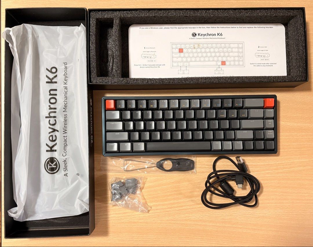 Keychron K6 RGB Aluminum (Category: Computer Keyboard) located in Manila. Submitted by francoo7 (Listing ID 1423812166, Image 1). Description: Keychron k6 Mechanical keyboard RGB Aluminum Hot swappable Wired/wireless Complete with box, cable, keycap remover, extra keycaps, manual Completely function - no issues Keycaps in good condition Dual compatibility (windows/Mac OS) Up to 3 devices .