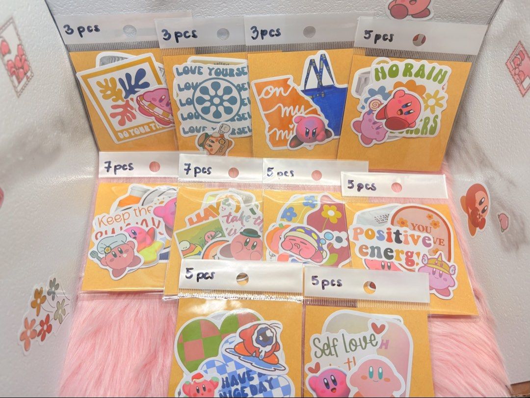 Kirby Stickers Pack (Category: Art & Prints) located in Manila. Submitted by strawbbmilkshake (Listing ID 1423827099, Image 1). Description: Prices vary .✦ ݁˖ 3 pieces - PHP30 .✦ ݁˖ 5 pieces -PHP40 .✦ ݁˖ 7 pieces - PHP50 Contains: Kirby, Positive Quotes & Ikea Items! Randomly picked and packed!˚˖𓍢ִ໋❀.