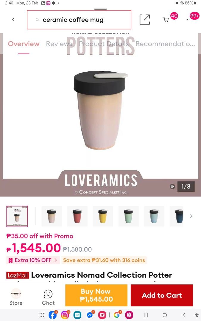 Loveramics nomad double walled glass mug (Category: Coffee & Tea Tableware) located in Quezon City. Submitted by MA_finds014 (Listing ID 1423910982, Image 3). Description: try lang once hindi sa lid.