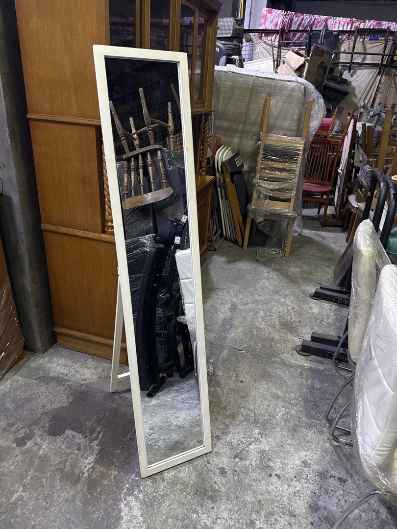 Mirror with Stand - Japan (Category: Mirrors) located in Quezon City. Submitted by mikesiawingco (Listing ID 1423916690, Image 3). Description: - Authentic Japanese mirror - Dimensions: 59 x 12 inches - White frame - Rectangular, full-length mirror - Ideal for bedroom or dressing area - Simple and functional design.