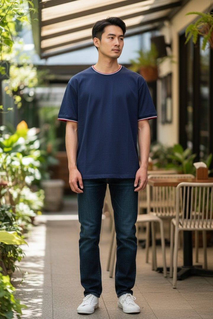 Navy Blue T-shirt with Red Trim (Category: Tshirts & Polo Shirts ) located in Paranaque City. Submitted by pormakaday (Listing ID 1423852796, Image 1). Description: - Navy blue t-shirt - Red trim on collar and sleeves - Comfortable fabric - Crew neck - Short sleeves - Versatile for everyday wear.