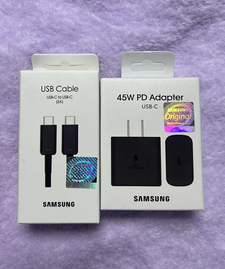 Samsung 45W PD Adapter and USB-C Cable (Category: Chargers & Cables) located in Manila. Submitted by onlineshopping22 (Listing ID 1423930588, Image 1). Description: Samsung 45W PD Fast Charger ⚡ ✔ 45W USB-C Adapter ✔ USB-C to USB-C Cable (5A) ✔ Super Fast Charging 📩 PM for orders!.