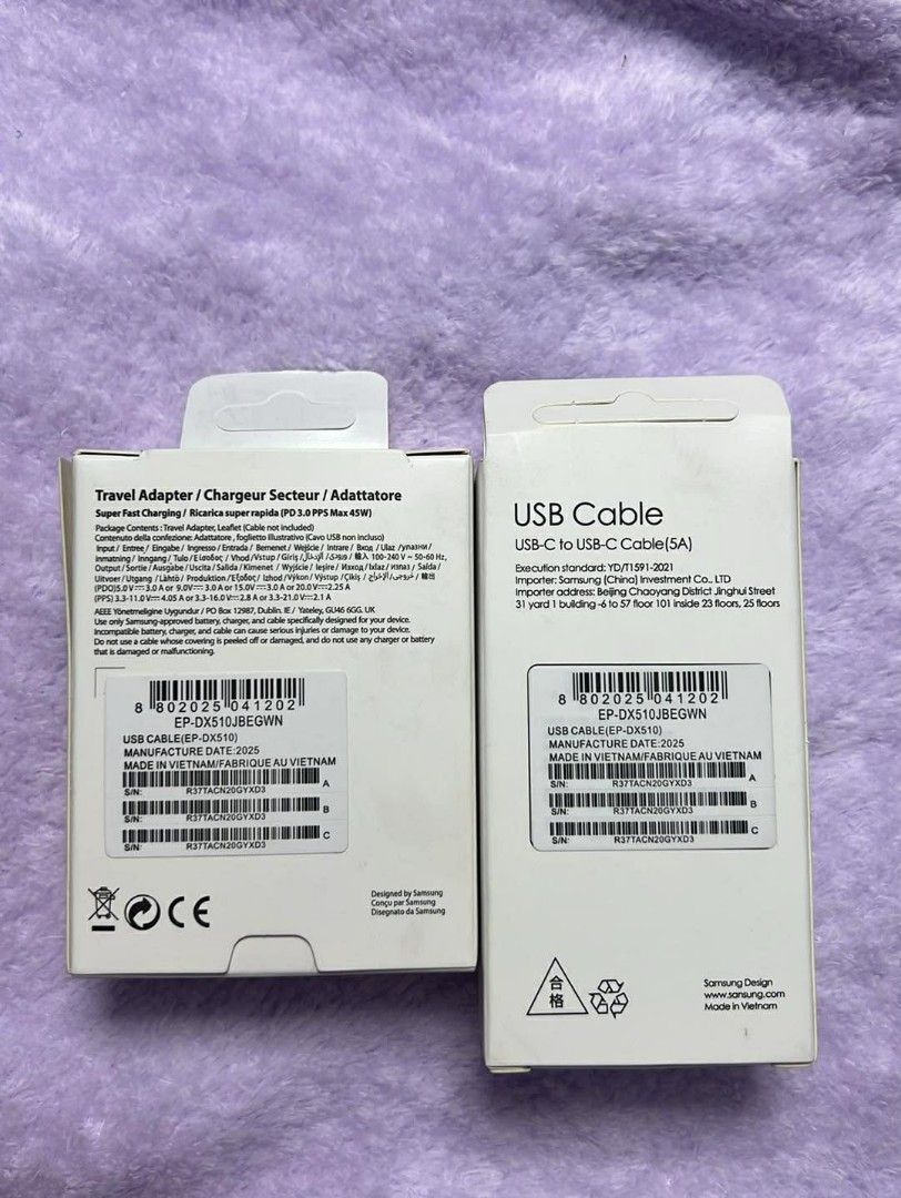 Samsung 45W PD Adapter and USB-C Cable (Category: Chargers & Cables) located in Manila. Submitted by onlineshopping22 (Listing ID 1423930588, Image 2). Description: Samsung 45W PD Fast Charger ⚡ ✔ 45W USB-C Adapter ✔ USB-C to USB-C Cable (5A) ✔ Super Fast Charging 📩 PM for orders!.