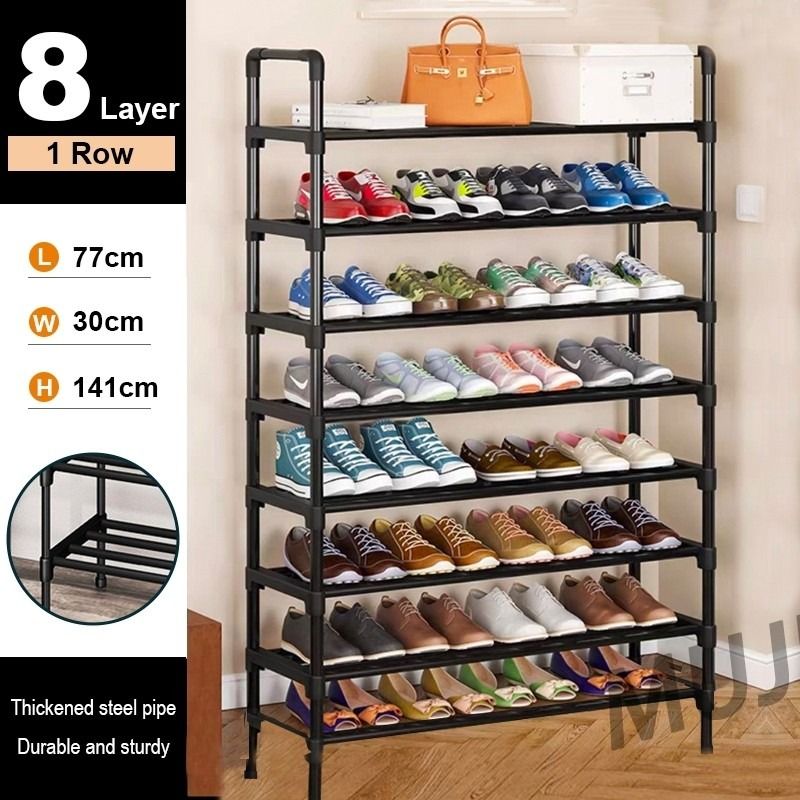 Shoe rack 8-layers (Category: Storage Boxes & Baskets) located in Makati City. Submitted by savedeal (Listing ID 1423918487, Image 1). Description: Shoe Rack Organizer Stainless Steel Shoes Storage Organizer Home Stand Shoe Shelf Space-saving 77*30*141cm 📌-It is made of high-quality materials and is durable, strong load-bearing capacity and will not bend. 📌-Easy to assemble, Easy to install without any tools. 📌-You can modify the design as nee