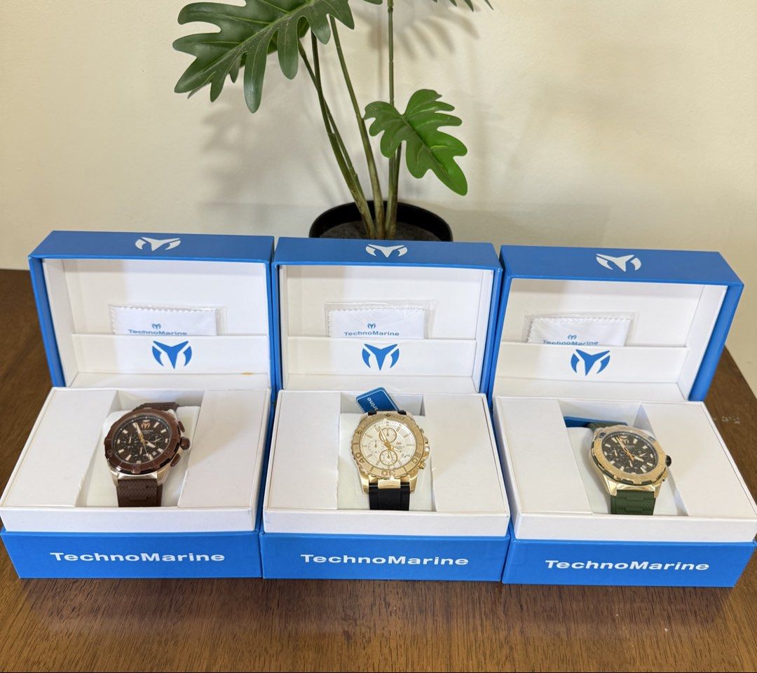 TechnoMarine Chronograph Watch (Category: Men's Watches) located in General Trias. Submitted by thehouseofrubyph (Listing ID 1423882845, Image 1). Description: - TechnoMarine Chronograph watch - Available in multiple colors - Features: - Textured dial - Date display - Multiple sub-dials - Water resistant up to 100M/330FT - Comes with a rubber strap - Includes original box TM Seven Seas 44mm available in brown and olive green 9k only TM Sea Grace 