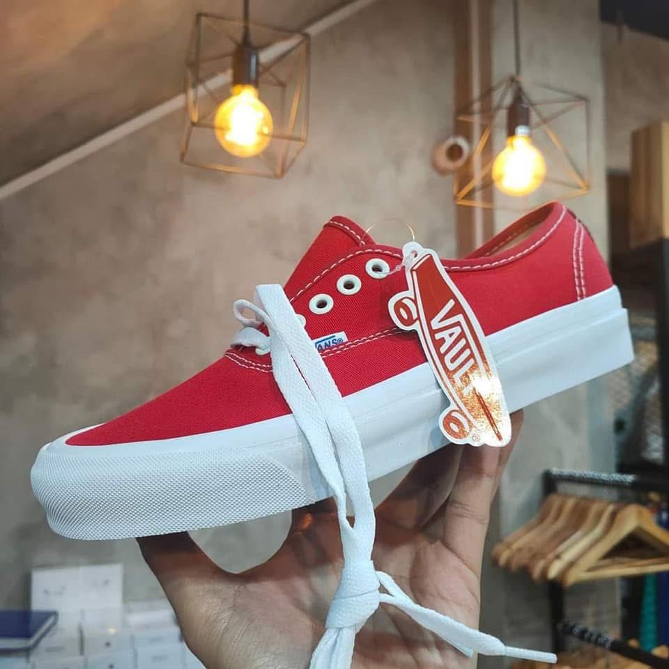 Vans Vault OG Authentic LX Red (Category: Sneakers) located in Taguig. Submitted by paalooksneakerhub (Listing ID 1423814814, Image 3). Description: - Red Vans Vault OG Authentic LX sneakers - Red canvas upper - White stitching and midsole - White laces - Vans Vault tag - "Off The Wall Originals" logo on heel - Vans logo on insole - Size Available: 36/37/38/39/40 Womens 41/42/43/44/45 Mens.