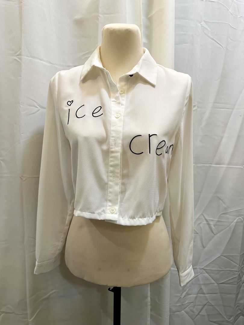 White Cropped Blouse with Ice Cream Design (Category: Blouses) located in Manila. Submitted by randomdeclutter (Listing ID 1423957929, Image 1). Description: .
