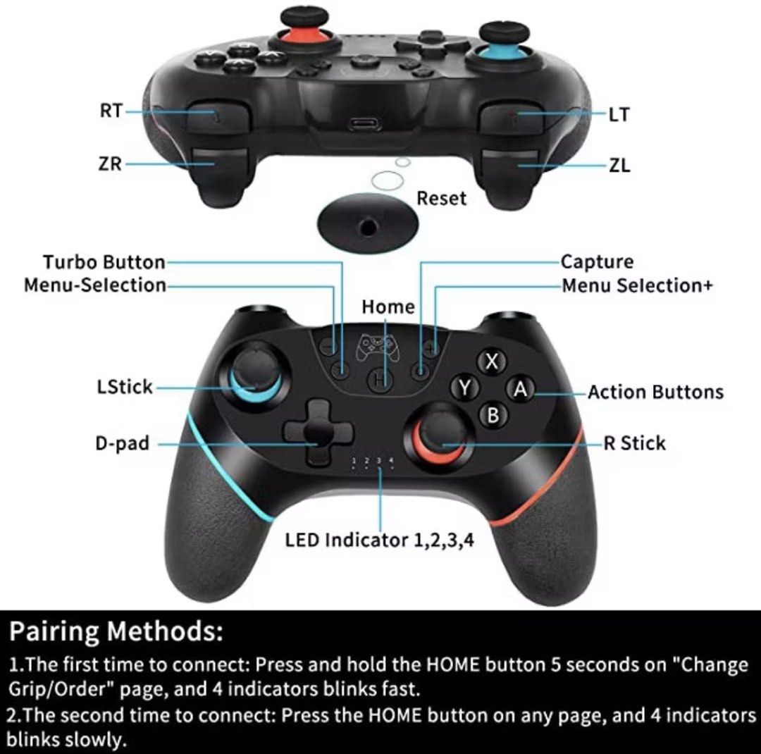 Wireless Controller for Switch (Category: Controllers) located in Singapore. Submitted by vrzzq (Listing ID 1423858654, Image 2). Description: - Brand new wireless controller for Nintendo Switch - Wireless connection - Turbo function - Dual shock - 6-axis somatosensory - Includes charging FREE SHIPPING‼️.