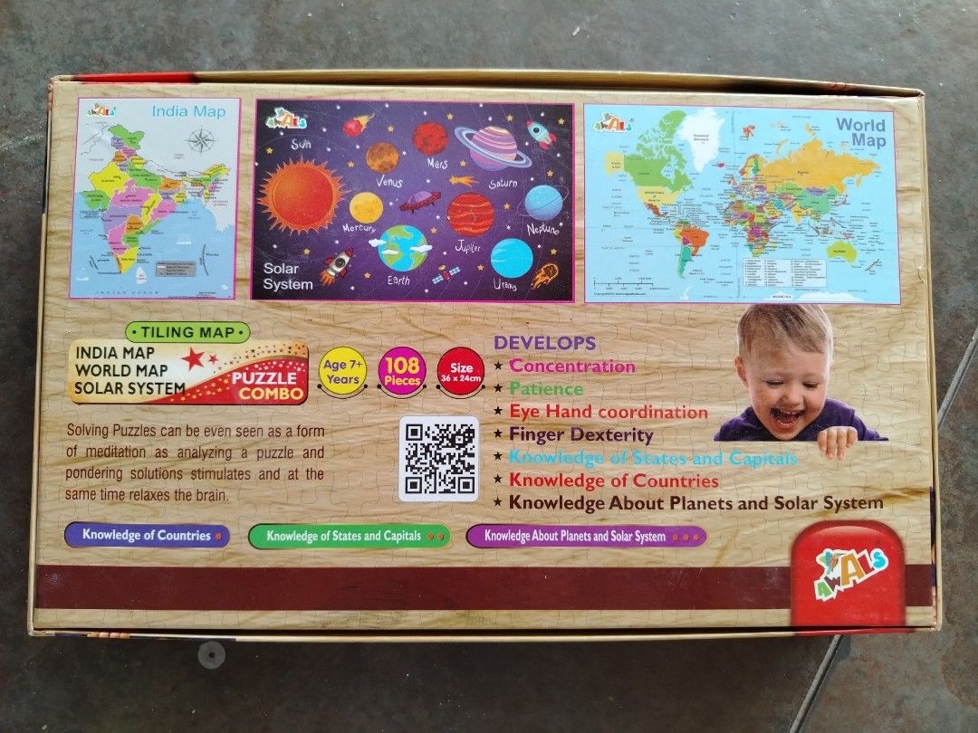 3 in 1 Puzzle Combo: World Map, Solar System, India Map, Hobbies & Toys ...
