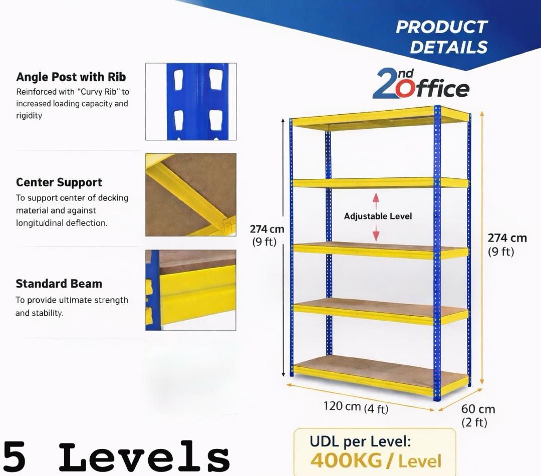 4x2x9ft Boltless Rack | 5 Tier Levels | 2000 KG Capacity | Multipurpose ...
