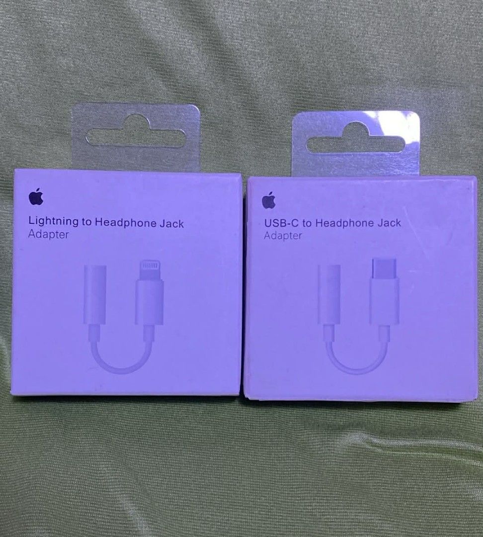 Apple Lightning/USB-C to Headphone Jack Adapter (Category: Chargers & Cables) located in Manila. Submitted by milasgadgetph (Listing ID 1419587131, Image 1). Description: - Genuine headphone adapters - Available in two types: - Lightning to Headphone Jack - USB-C to Headphone Jack - Brand new, in original packaging - Perfect for using wired headphones with newer devices.