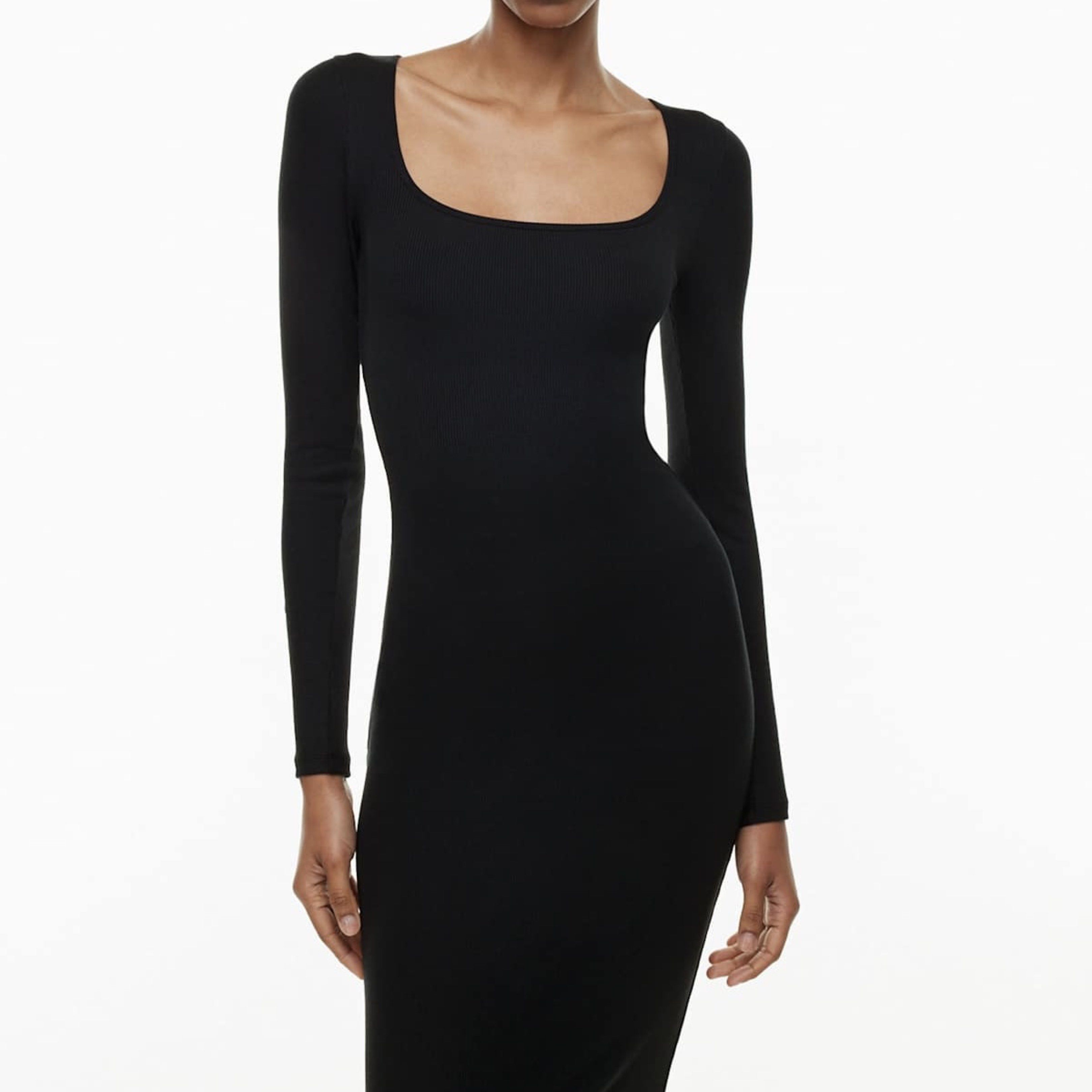 Aritzia Temptation Longsleeve Dress (Category: Dresses) located in Manila. Submitted by el_mari (Listing ID 1419469963, Image 3). Description: Authentic Aritzia - black - sizes xs and s - square neckline - cut tags.