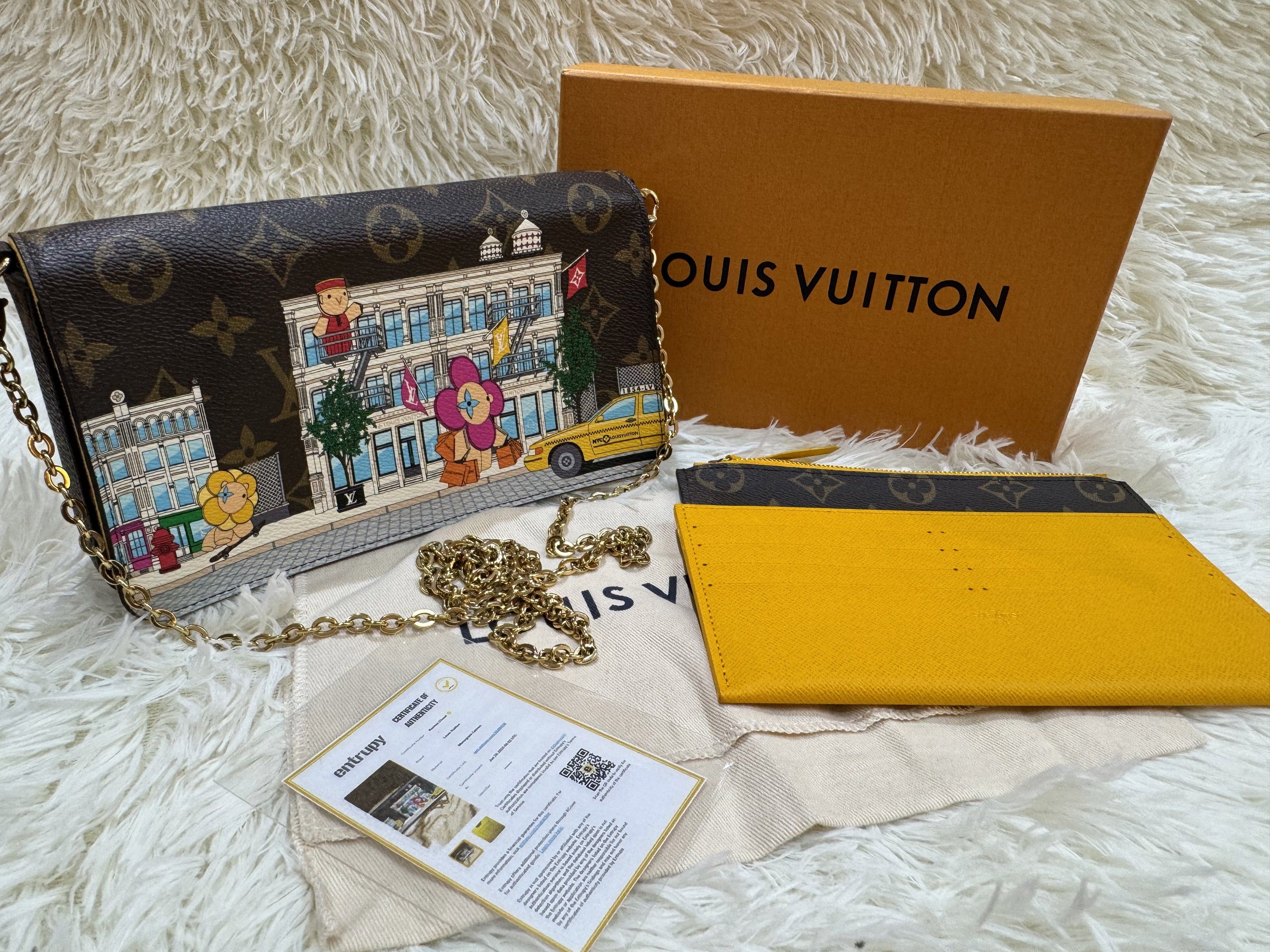 Authentic Louis Vuitton (Category: Luxury Bags & Wallets) located in Manila. Submitted by chloe_luxuries (Listing ID 1419400983, Image 1). Description: Guaranteed Original Louis Vuitton Felicie Pochette vivienne holiday monogram canvas in yellow Still in good condition Comes with dustbag and authenticity certificate Pm for more details .