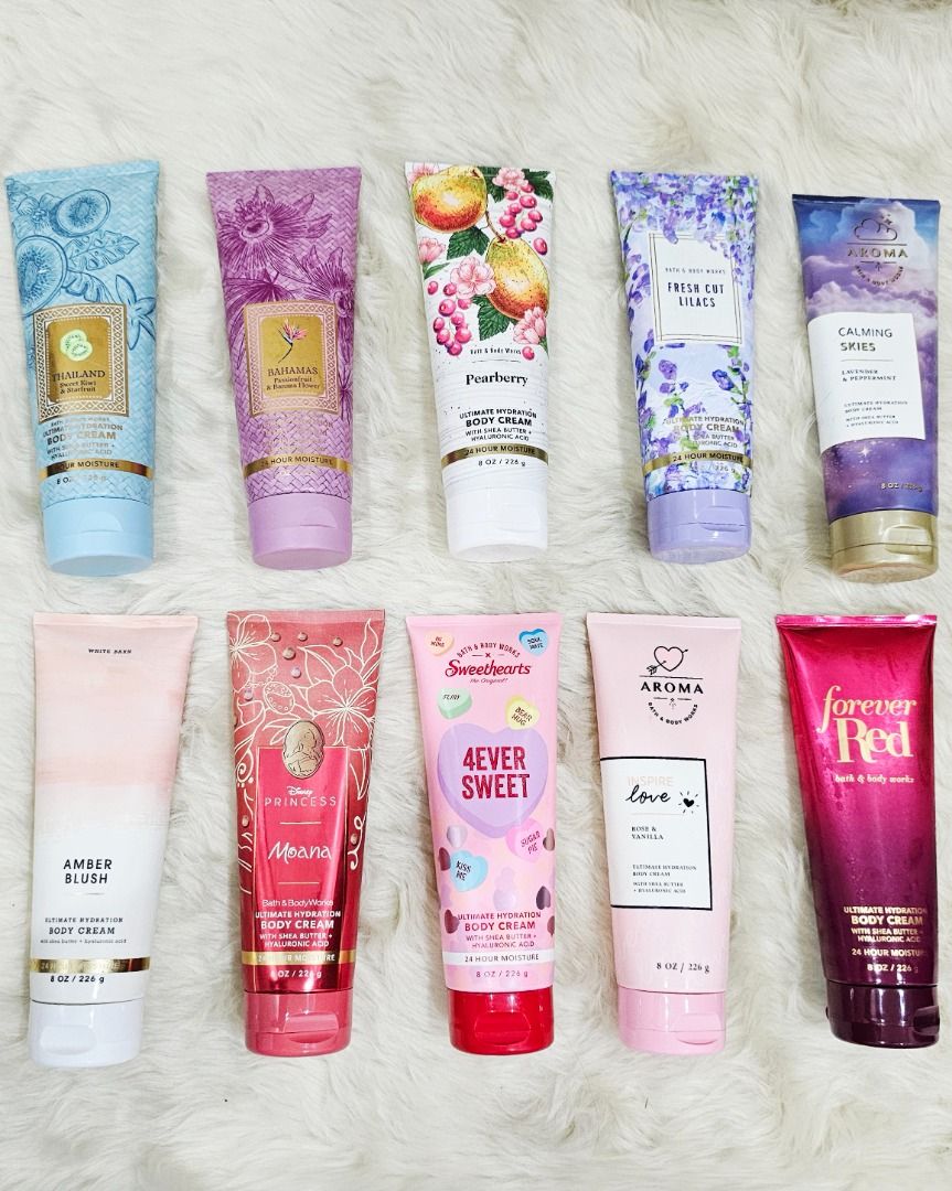 ❗️SALE❗BATH & BODY WORKS ULTIMATE HYDRATION BODY CREAM (Category: Body Care) located in Quezon City. Submitted by trinityboutique (Listing ID 1419456896, Image 1). Description: ❗️SALE❗BATH & BODY WORKS ULTIMATE HYDRATION BODY CREAM - ₱350.00 EACH [₱100 OFF!] DETAILS: - Purchased in the USA - BRAND NEW! Never been opened. AVAILABLE ✅4EVER SWEET ❌️ALWAYS & FOREVER ❌️AMBER BLUSH ✅BAHAMAS PASSIONFRUIT & BANANA FLOWER ✅CALMING SKIES LAVENDER & PEPPERM