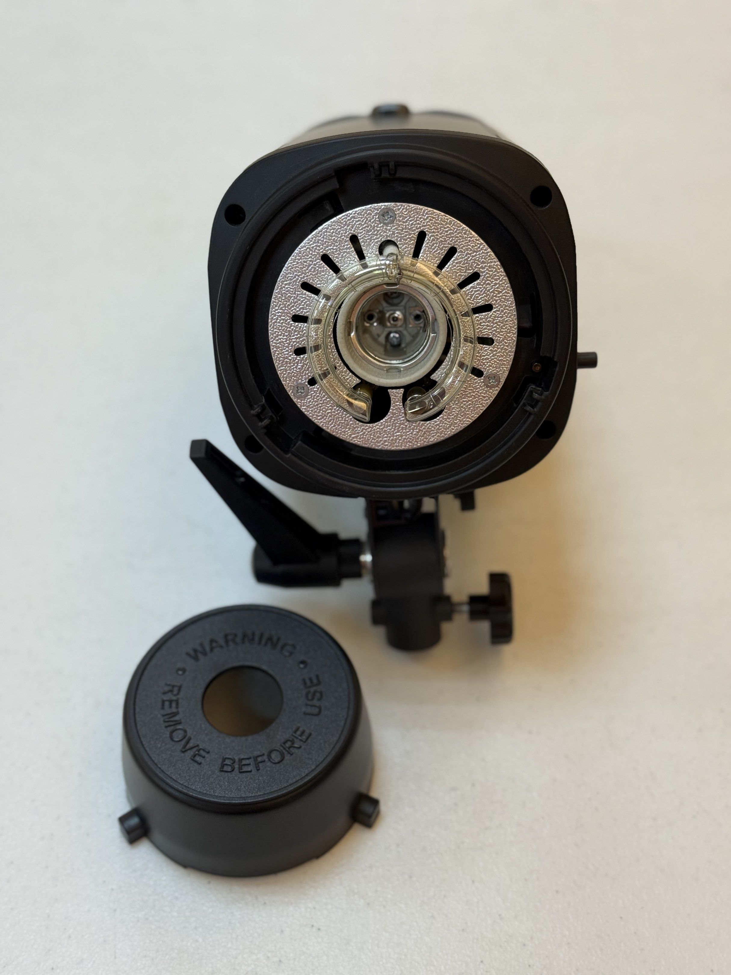 CALER Smart 300 Studio Flash (Set of 3) (Category: Lighting & Studio Equipment) located in Taguig. Submitted by dreamstudios (Listing ID 1419533375, Image 3). Description: Set of 3 - CALER Smart 300W studio flash. Lightly used. Includes all power cords, modeling lamps and covers Features adjustable power settings, a modeling lamp, and a sync port. Includes a protective cover for the flash head. The back panel shows power settings and a USB port. 