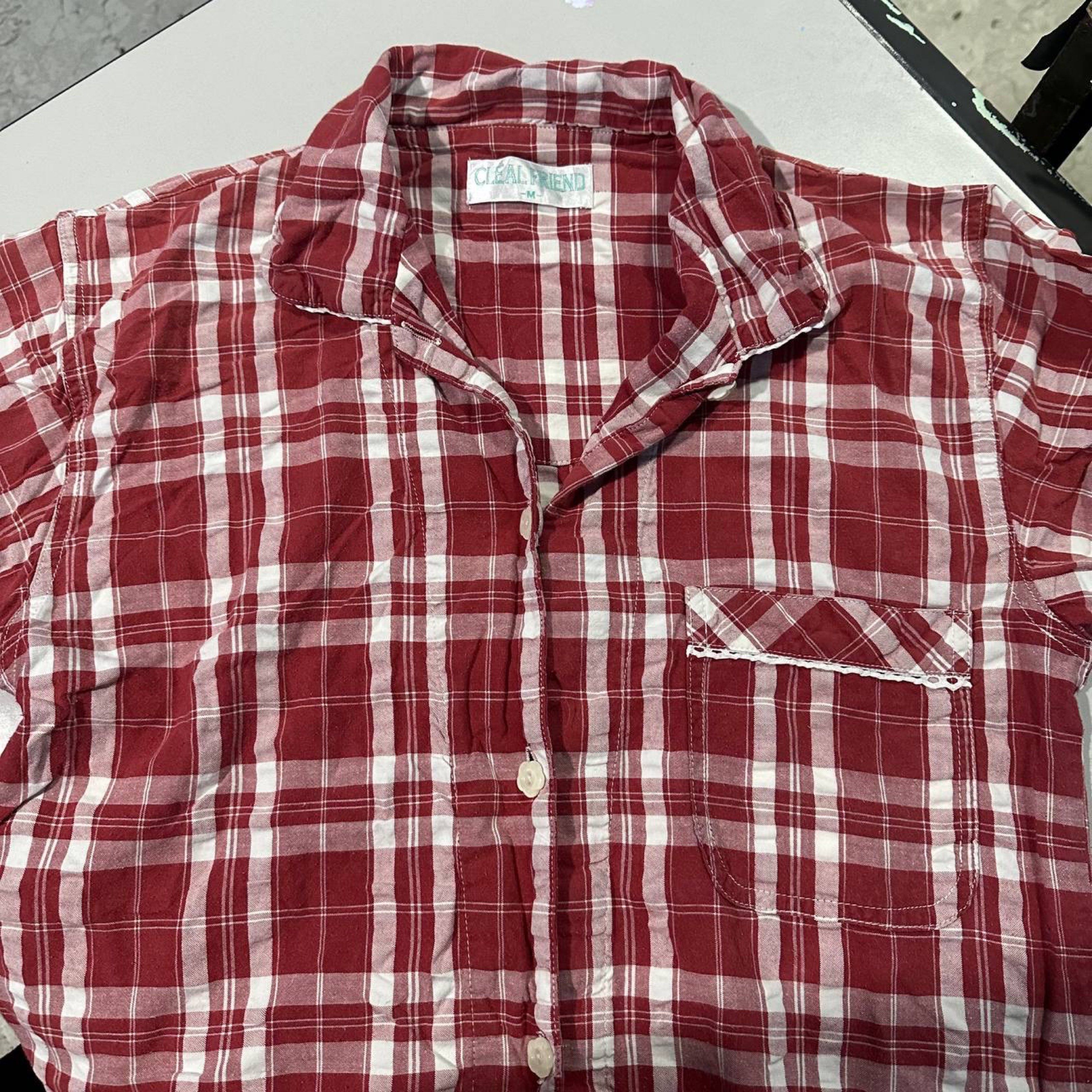Cleal Friend Plaid Shirt - Medium (Category: Tshirts & Polo Shirts ) located in Manila. Submitted by 143aly (Listing ID 1419396139, Image 1). Description: - Cleal Friend plaid shirt - Color: Red and white - Size: Medium - Features: Collared neckline, front pocket, button-down closure - Material: Lightweight - Style: Casual .