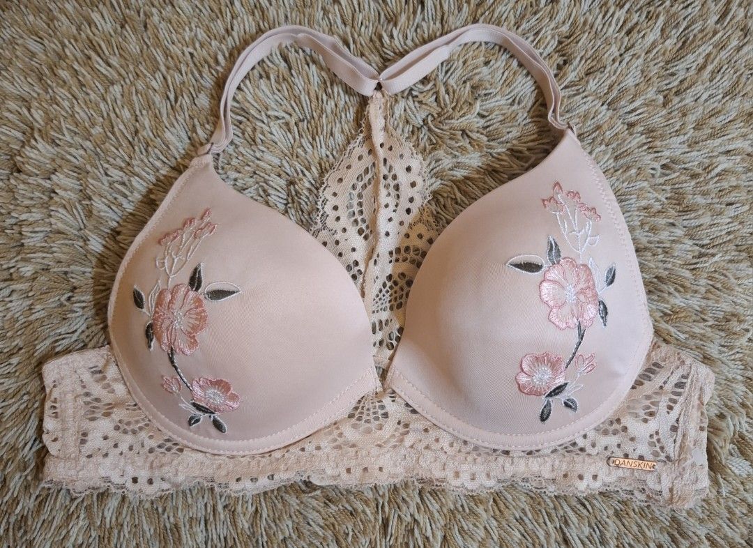 Danskin Floral Embroidered Bra 36B (Category: Undergarments & Loungewear) located in Rizal. Submitted by kline13 (Listing ID 1419426925, Image 1). Description: Danskin bra features a beautiful floral embroidery design. It has a racerback style with a lace back and underbust band. The bra is a soft pink color. The size is 36B. It has a hook and eye closure at the back..