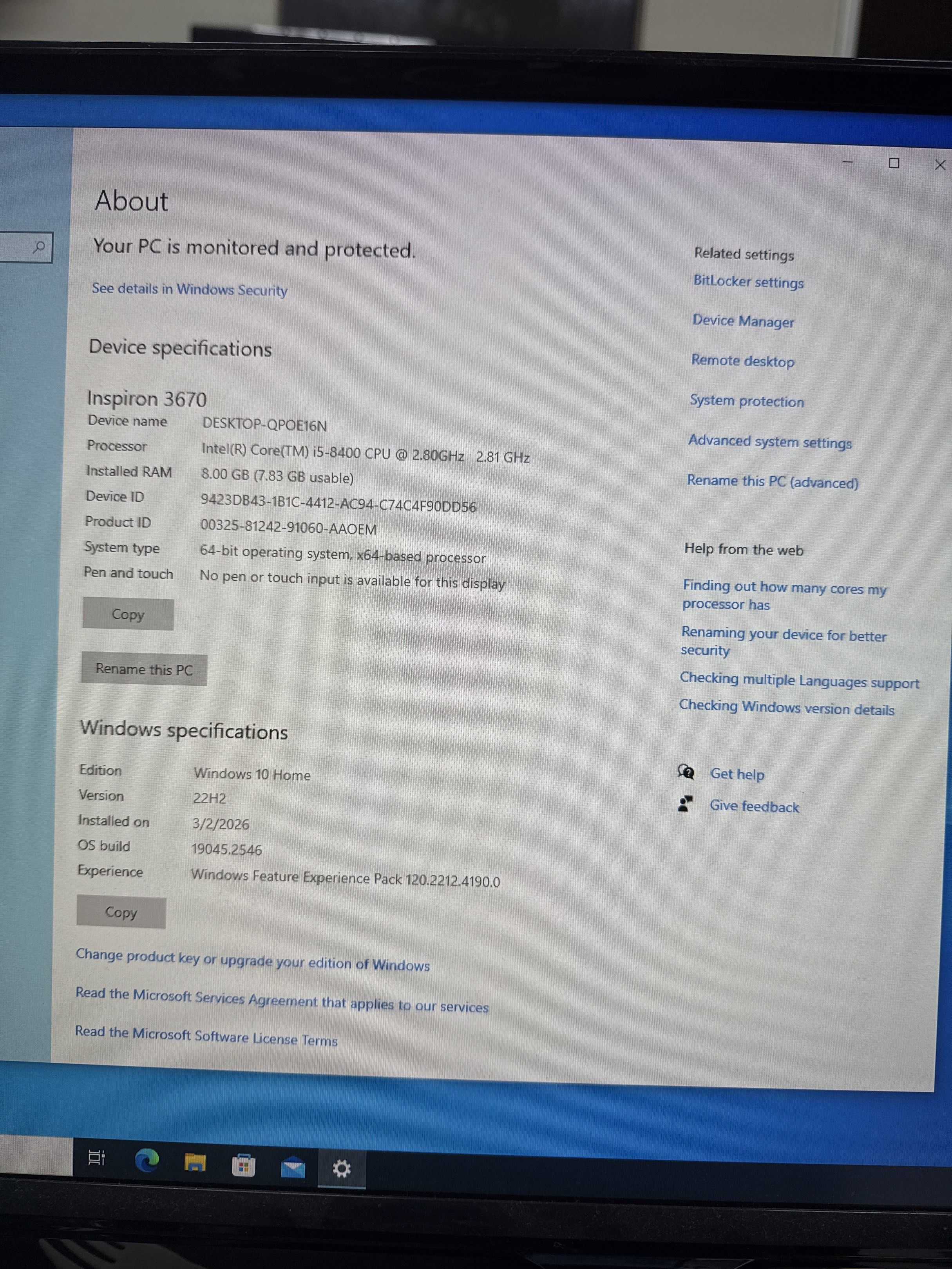 Dell Inspiron 3670 Desktop PC65561095508098110