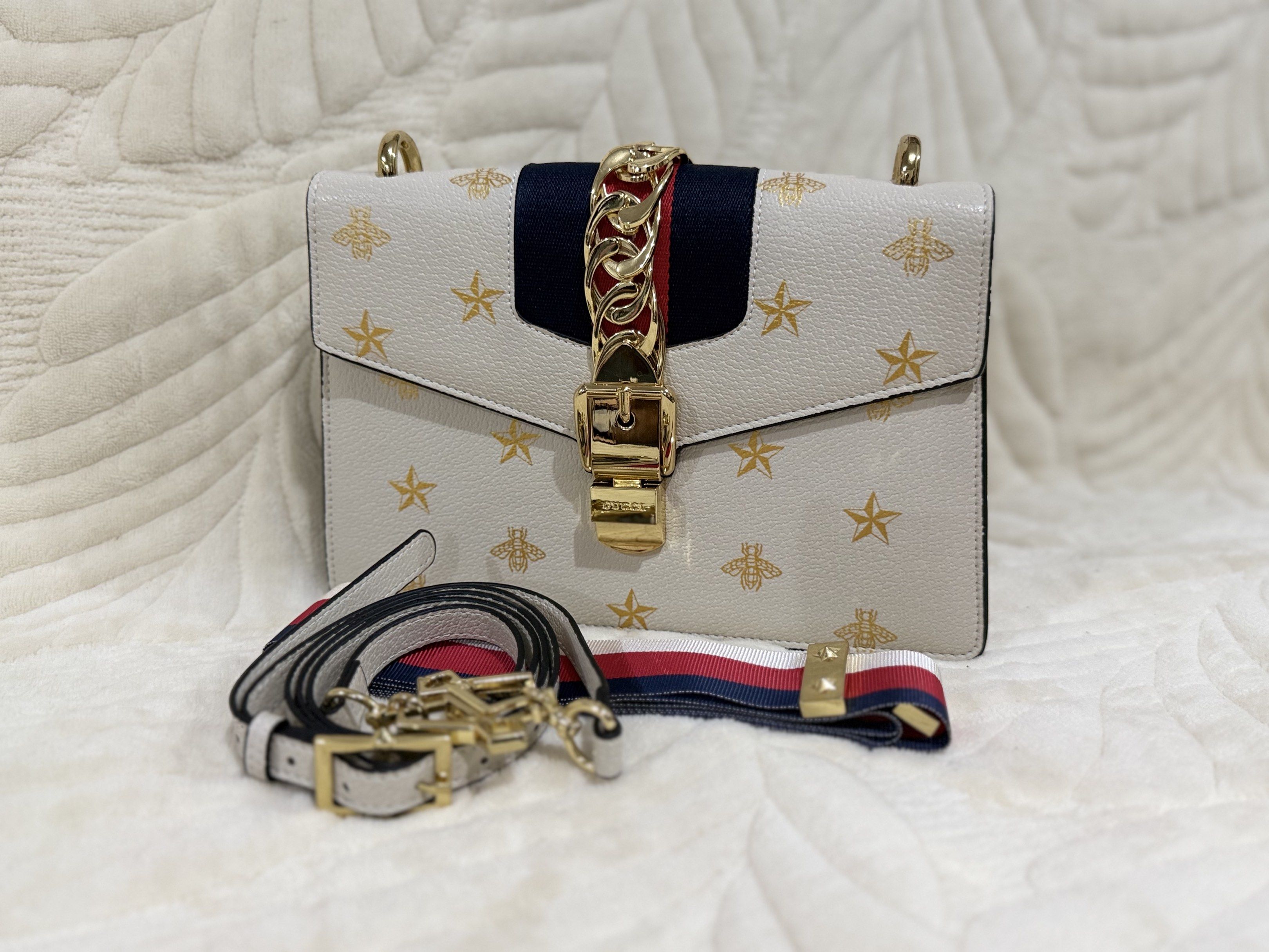 Gucci Small Shoulder Bag (Category: Luxury Bags & Wallets) located in Antipolo. Submitted by findsby0126 (Listing ID 1419483761, Image 1). Description: Sylvie bee star Shoulder Bag Actual photo posted Pm for details and more photos.