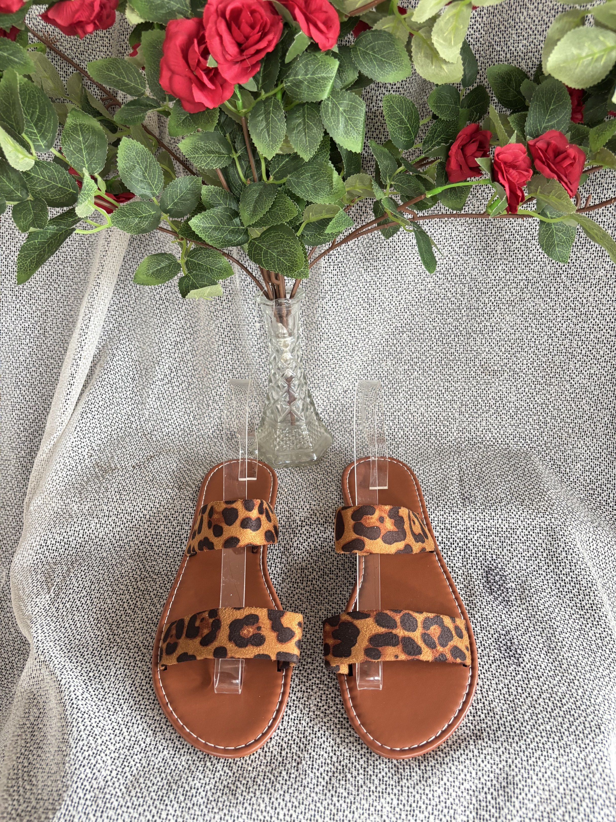 Leopard Print flat Sandals (Category: Flats & Sandals) located in Quezon City. Submitted by vnc.fashion.shop (Listing ID 1419511676, Image 3). Description: Sandals leopard Size On 🏷️ :38 In cm📏:24 Best fit✨: Height in Inches 👠: Price💲:300 - Leopard print sandals - Two straps design - Brown sole - Comfortable for casual wear - Easy slip-on style.
