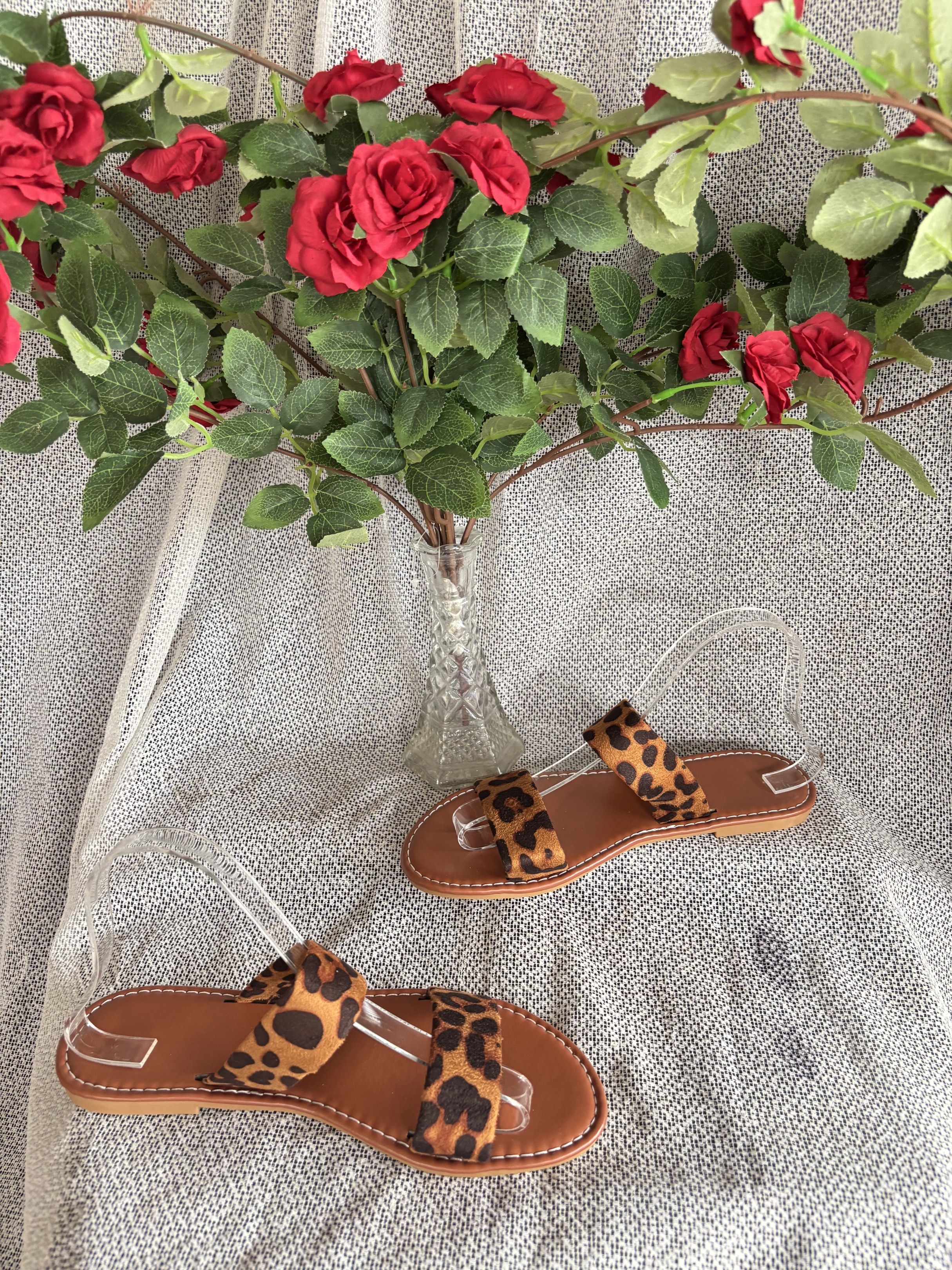 Leopard Print flat Sandals (Category: Flats & Sandals) located in Quezon City. Submitted by vnc.fashion.shop (Listing ID 1419511676, Image 2). Description: Sandals leopard Size On 🏷️ :38 In cm📏:24 Best fit✨: Height in Inches 👠: Price💲:300 - Leopard print sandals - Two straps design - Brown sole - Comfortable for casual wear - Easy slip-on style.