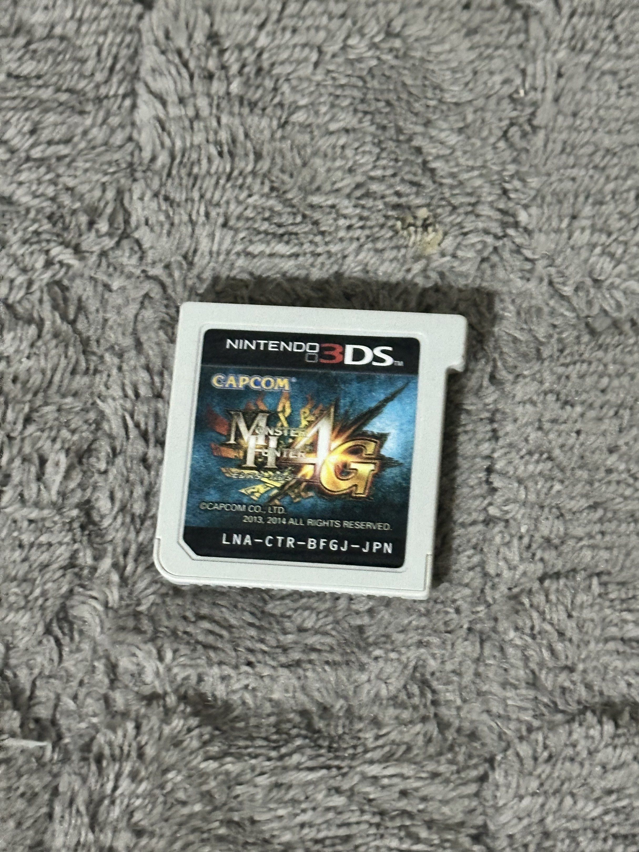Monster Hunter 4G 3DS Game Cartridge (Category: Nintendo) located in Bulacan. Submitted by primepoint (Listing ID 1419487870, Image 1). Description: Monster Hunter 4G game cartridge for Nintendo 3DS. Published by Capcom. Includes the game cartridge only. The cartridge has the model number LNA-CTR-BFGJ-JPN. Copyright 2013, 2014 Capcom Co., Ltd. A great addition to your 3DS game collection. Matagal ng walang 3ds tapus hindi na nagamit.