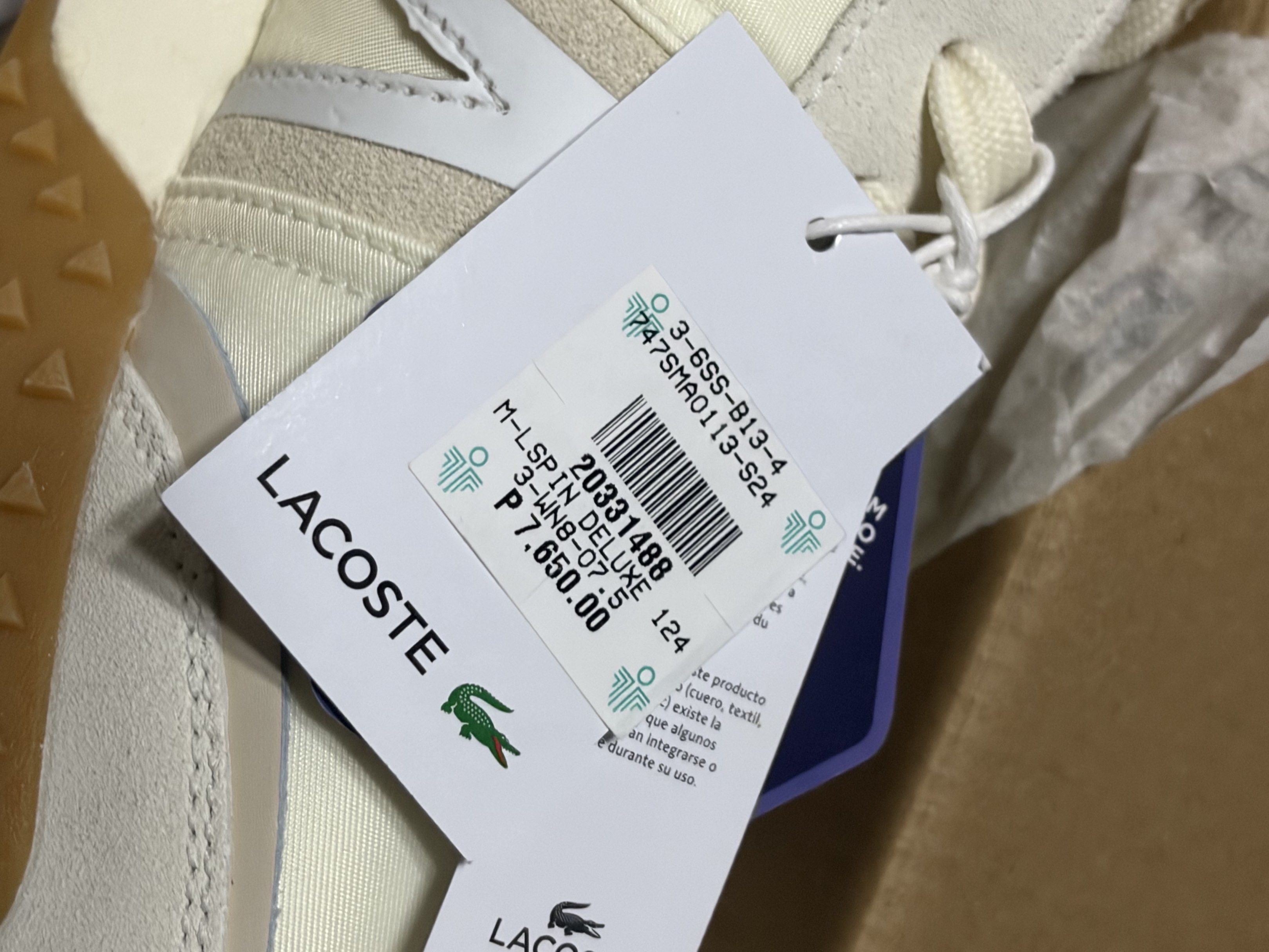 original lacoste l-spin deluxe sneakers (Category: Sneakers) located in San Juan City. Submitted by comfyhour (Listing ID 1419521625, Image 3). Description: L-SPIN DELUXE 124 3 SMA (OFF WHITE) • still new, never worn & authentic! • bought last yr in lacoste store for ₽7,650 • comes w/ original paper bag + box • usa 8.5 • rfs: wrong size.