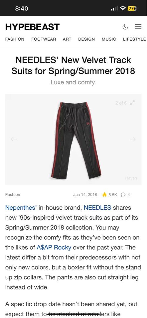 Rare Needles Velvet Track Pants (Category: Joggers) located in Manila. Submitted by thevintage90_sretro. (Listing ID 1419503543, Image 3). Description: Needles Trackpants Made in Japan Medium fits 30-36 📩.