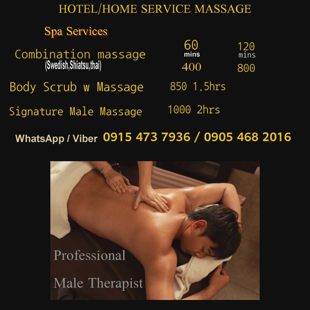 Relaxing Massage Home hotel service makati city (Category: Beauty & Health Services) located in Makati City. Submitted by khenjail (Listing ID 1376972018, Image 1). Description: Male therapist offer a Best relaxing massage at your own home privacy. Home and hotel service We cater Makati pasay san juan bgc taguig mandaluyong ortigas Minimum 2hours and additional Transpo call 09.15.47.37.936.
