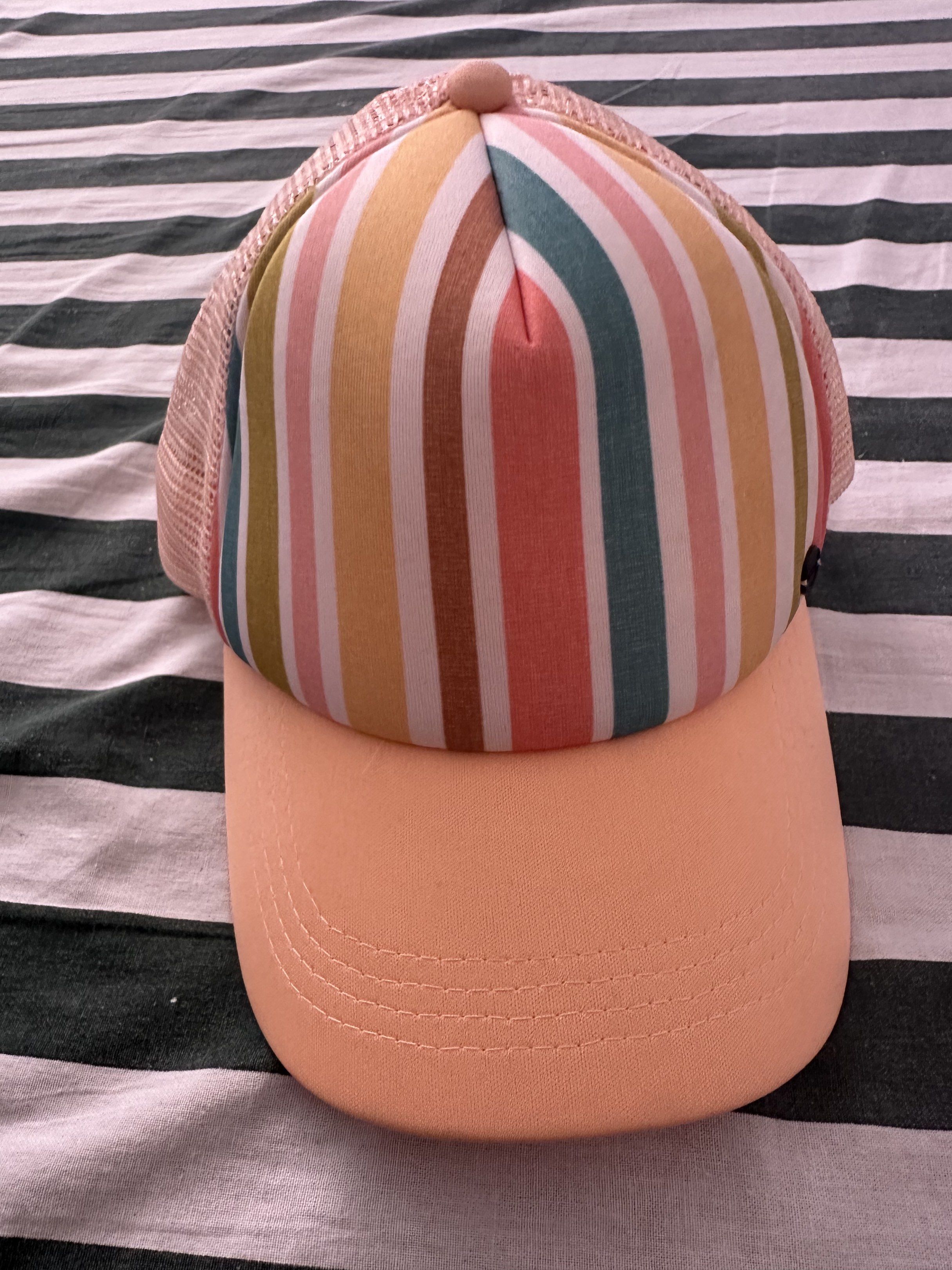 Roxy Womens BTFL Morning Head Gear Cap (Category: Hats & Beanies) located in Las Pinas. Submitted by truecrystal-76d40f (Listing ID 1419415158, Image 1). Description: - Roxy cap with a vibrant striped design. - Features a stylish peach-colored brim. - Designed with a breathable mesh back. - Made in China. - Discontinued model - a unique find! - Adds a pop of color to any outfit..