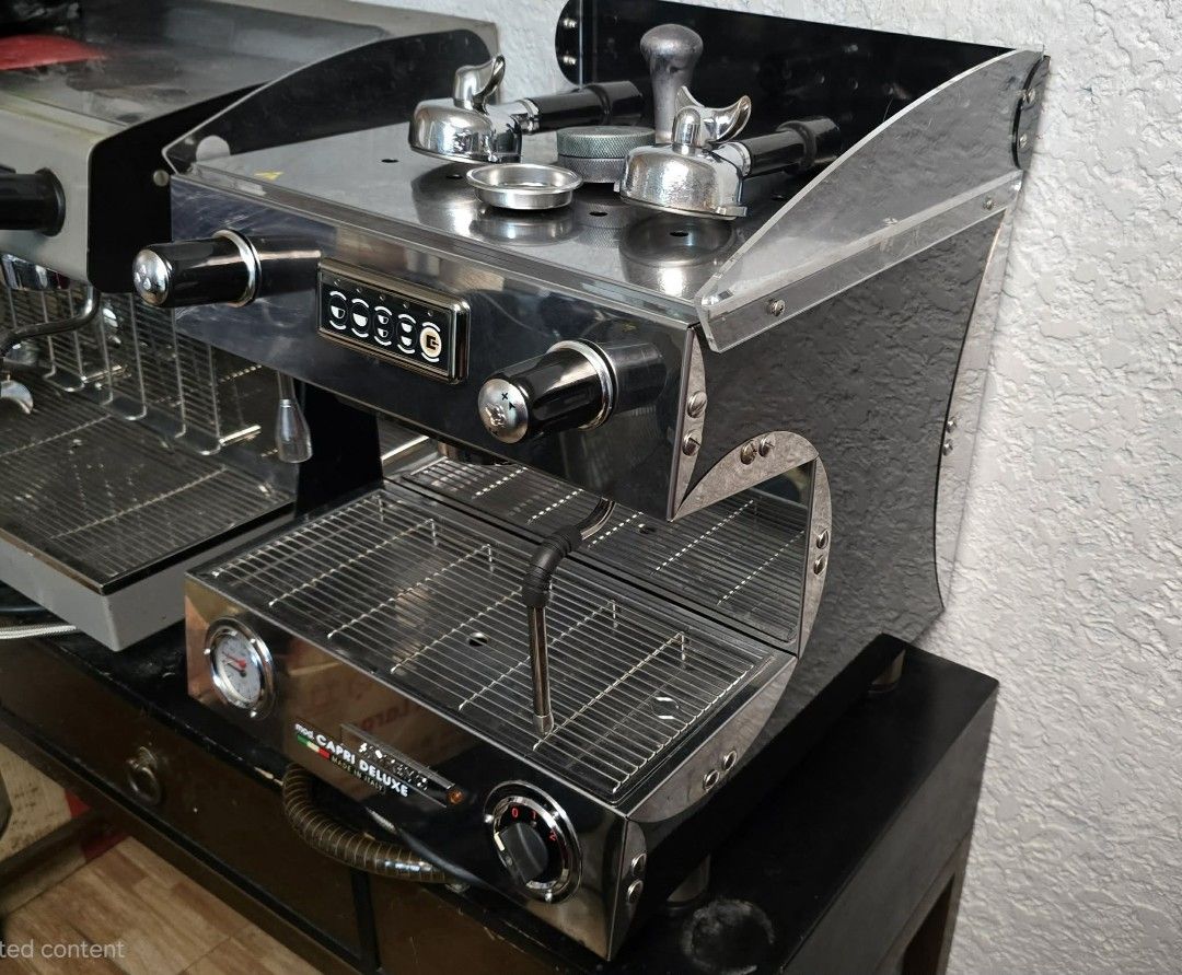 Sanremo Capri Deluxe 1 Group Espresso Machine (Category: Coffee Machines & Makers) located in Taguig. Submitted by roma2701 (Listing ID 1419533292, Image 3). Description: - Sanremo Capri Deluxe espresso machine - Made in Italy - Features 2 group heads - Includes steam wands - Has a pressure gauge - Stainless steel exterior - Illuminated control panel - Water supply included - Boiler included.