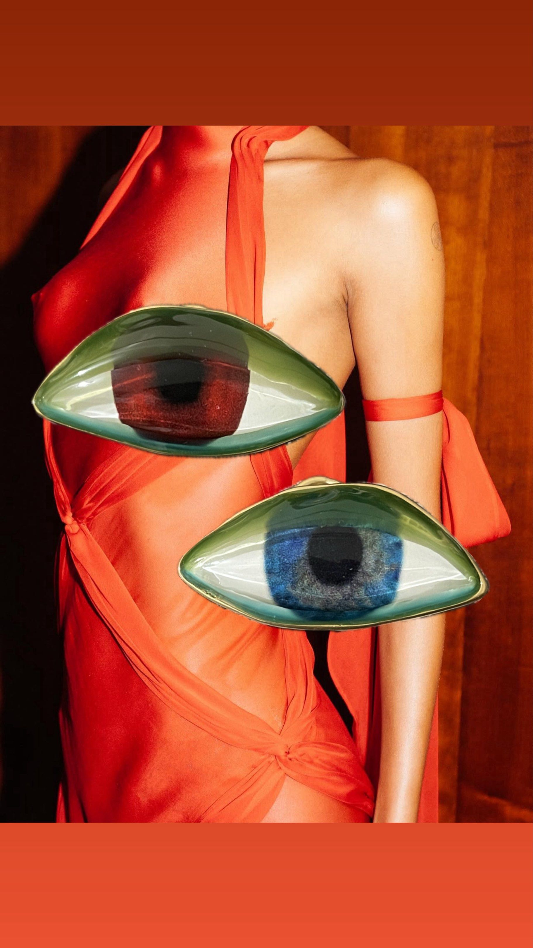 Schiaparelli Eye Earrings (Category: Earrings) located in Pasig City. Submitted by Jo.JewelsofVVM (Listing ID 1419585695, Image 1). Description: This unique pair pays homage to one of the designer house’s iconic codes. The mismatched color of the eyes (red and blue) with lids in green and blue transparent enamels offering a 3D like effect, like a statement wearable art set in soft gold plated metal and hallmarked with the designer’s signature. Un