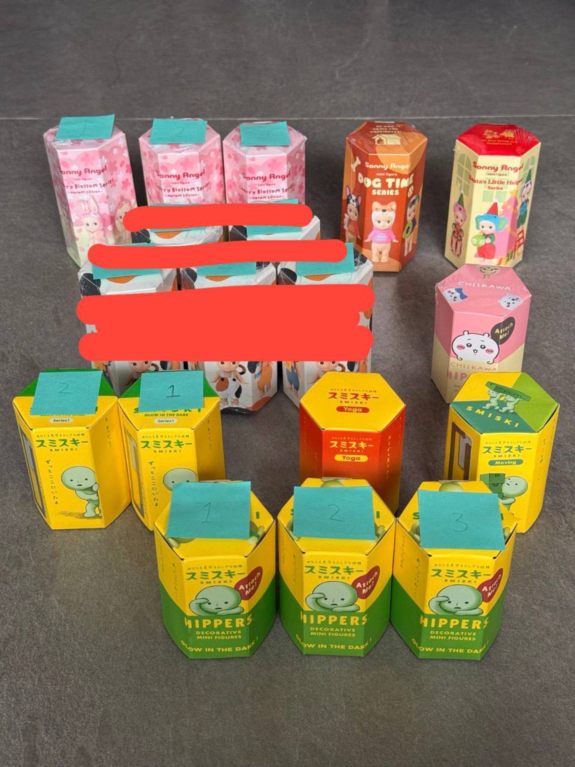 Sonny Angel, Chiikawa, and Smiski Mini Figures (Category: Designer & Blind Box Toys) located in Singapore. Submitted by shooky_3 (Listing ID 1418126644, Image 1). Description: Unopened blind box mini figures! RFS: Overbought them overseas as Christmas Gifts 😅 All AUTHENTIC 🙌 I have: Sonny Angels, Chiikawa, Smiski Series available: - SONNY ANGELS 🪽 Dog Time ($17.80) x1 🪽 Santa's Little Helper ($15.80) x1 ❌ Cat Life ($17.80) ❌ Cherry Blossom ($