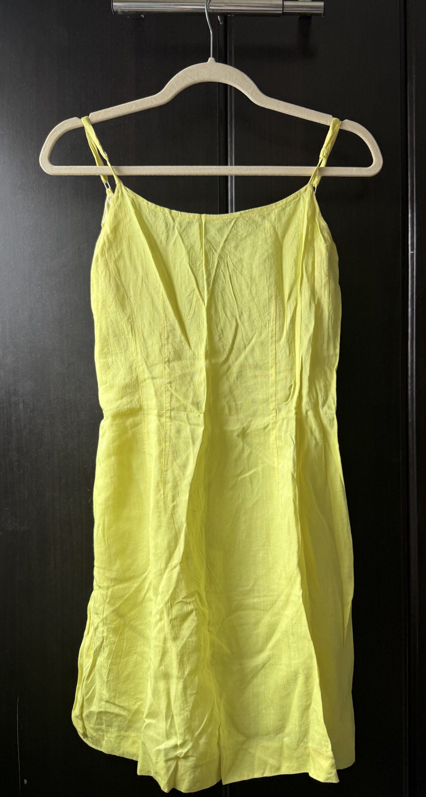 Sportmax Linen Dress (Category: Dresses) located in Quezon City. Submitted by secondsgon (Listing ID 1419542467, Image 1). Description: - Sportmax dress - Bright yellow color - Spaghetti strap design - Made in Italy - Size 36 (Italian) - Material: Linen and acetate -with barely noticeable stain 🏦Modes of Payment: GCASH BPI/VYBE BDO 📦Modes of Delivery: LBC - Nationwide shipping Grab/Lalamove - Same day delivery.