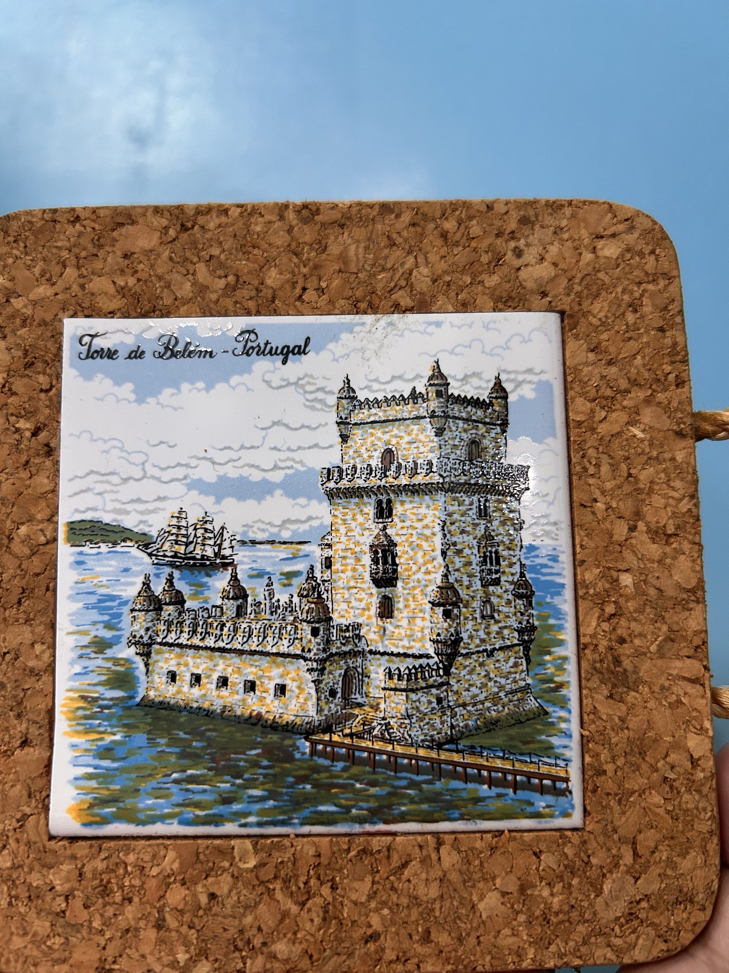 Torre de Belem Portugal Coaster (Category: Coffee & Tea Tableware) located in Catbalogan. Submitted by jpnsrpls (Listing ID 1419392749, Image 2). Description: 🟫 Portugal Souvenir Cork Trivet / Décor 🇵🇹 Torre de Belém – Lisbon, Portugal 🖼️ Ceramic tile center with cork frame 🪵 With rope handles ✨ Good condition Perfect as kitchen décor, table trivet, or wall display ✨.