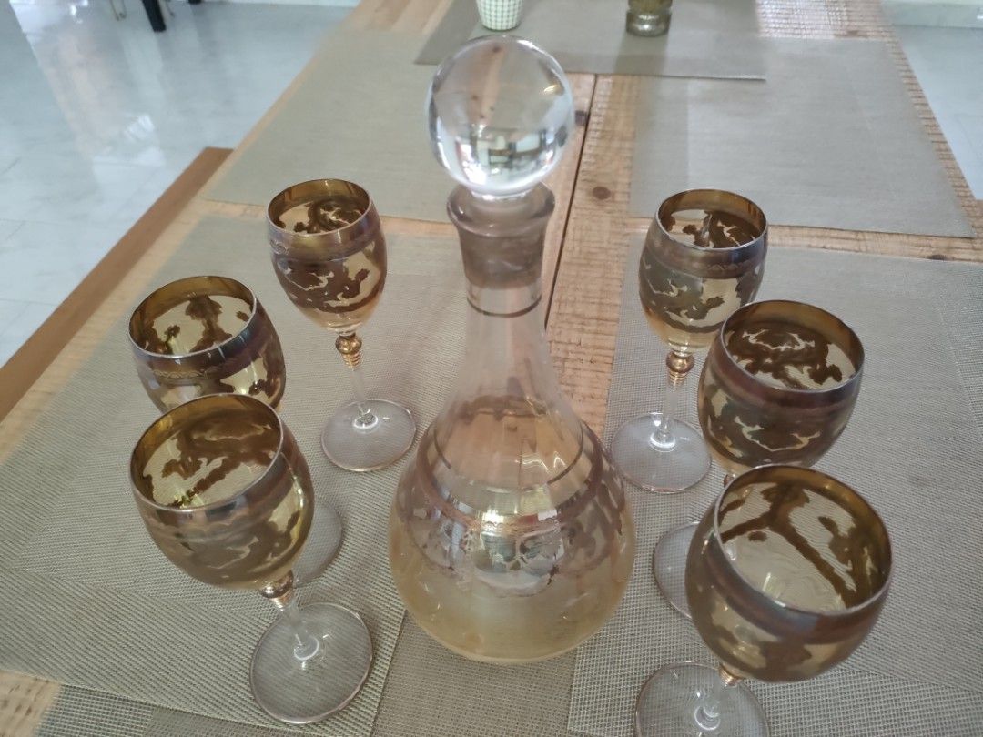 Solid glass ware (Category: Dinnerware & Cutlery) located in Singapore. Submitted by heynayyy (Listing ID 1419431319, Image 3). Description: Solid glass holder and glasses. measurements: chalice 32cm(H) x 15cm (W) Glass 20cm (H).