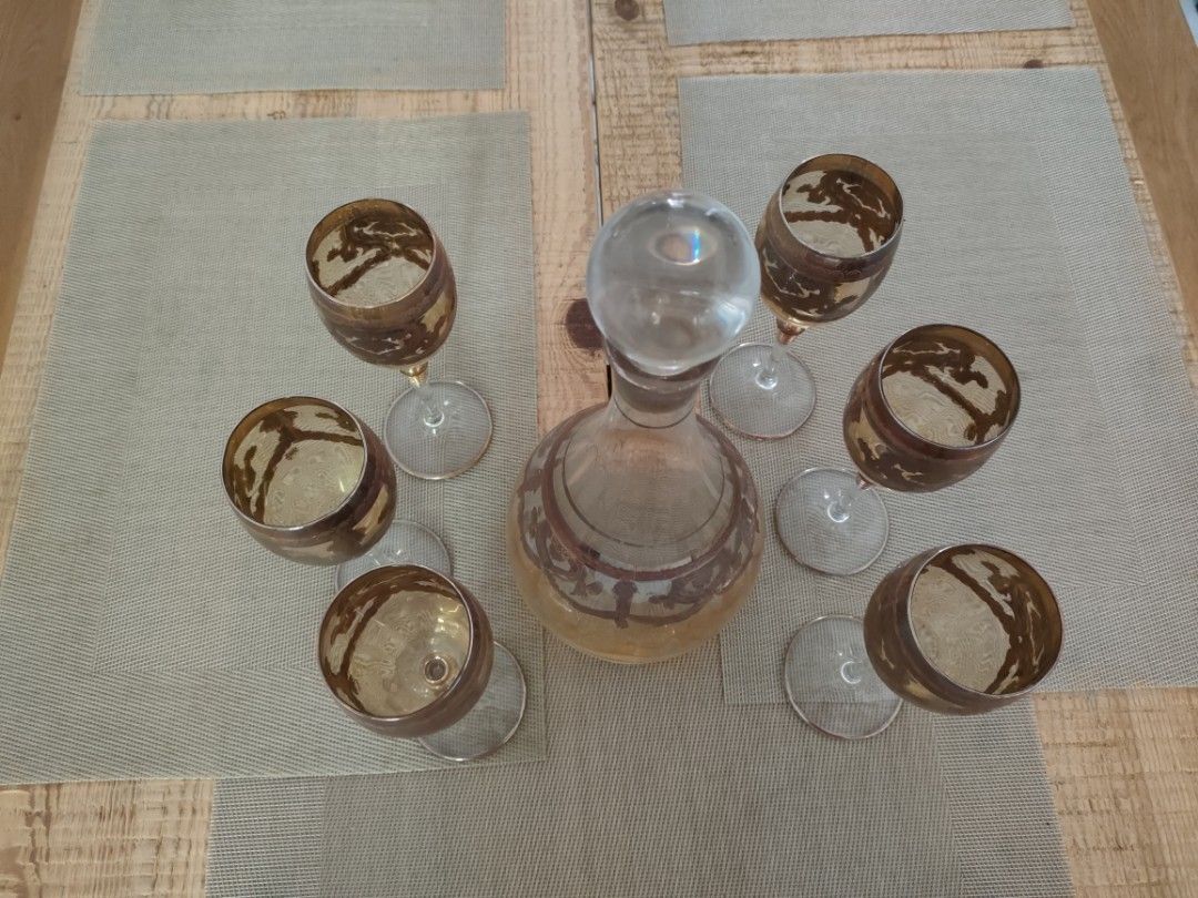 Solid glass ware (Category: Dinnerware & Cutlery) located in Singapore. Submitted by heynayyy (Listing ID 1419431319, Image 1). Description: Solid glass holder and glasses. measurements: chalice 32cm(H) x 15cm (W) Glass 20cm (H).