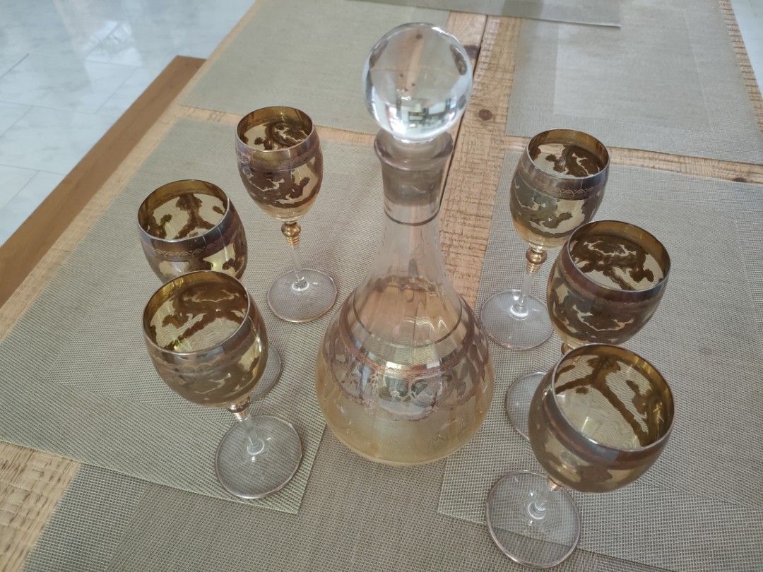 Solid glass ware (Category: Dinnerware & Cutlery) located in Singapore. Submitted by heynayyy (Listing ID 1419431319, Image 2). Description: Solid glass holder and glasses. measurements: chalice 32cm(H) x 15cm (W) Glass 20cm (H).