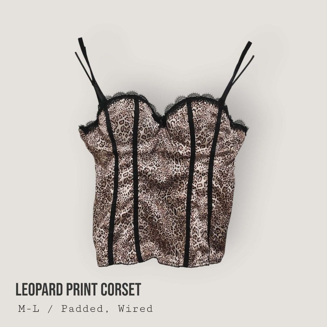 Y2k Gyaru Leopard Print Corset Push Up (Category: Others Tops) located in Mangaldan. Submitted by nirvanugh (Listing ID 1419445484, Image 3). Description: - Leopard print corset - Size: M-L - Padded and wired, PUSH UP - Adjustable straps.