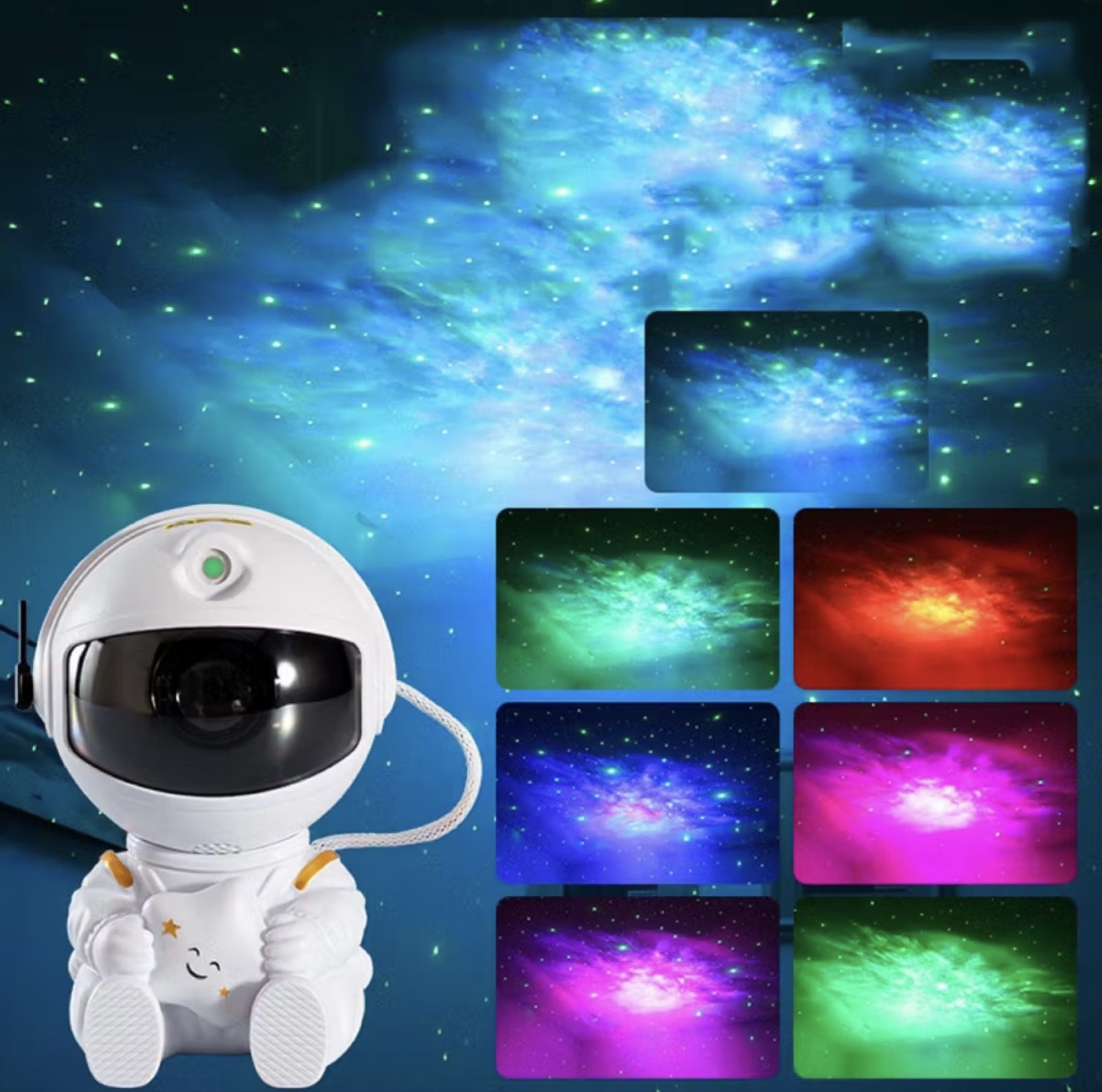 Astronaut Galaxy Projector Nightlight with Remote Control (Category: Projectors) located in Singapore. Submitted by esther_gsy (Listing ID 1419653232, Image 3). Description: - Astronaut projector creates a galaxy effect. - Projects nebula and stars. - Includes remote control for easy operation. - Compact size, suitable for bedrooms. - Two units available. - Does not come with power cable and original box *Well used. Has minor scratches and cracks