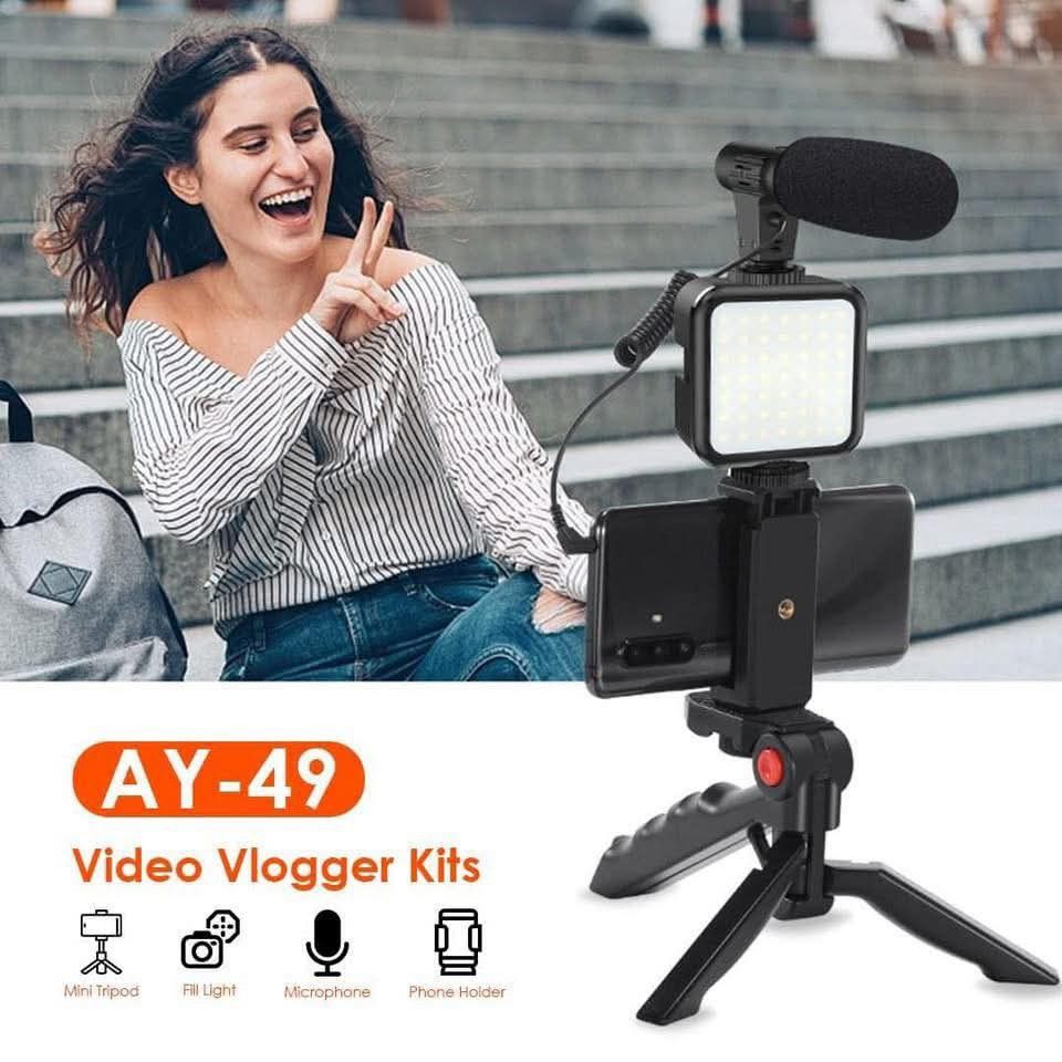 AY-49 Video Vlogger Kit with Tripod (Category: Tripods & Monopods) located in Manila. Submitted by yzcartph (Listing ID 1419671568, Image 1). Description: AY-49 Video Making Kit 👉for ios & android phone ❤️Phone Tripod Vlogging Kits 🥰Vlog Live streaming Kit 🎉Live Selfie 🤩Fill Light Integration with Remote Control 😍Microphone LED Light ↩ Easy to use Open for cod delivery 🚚 Around metro manila lalamove.