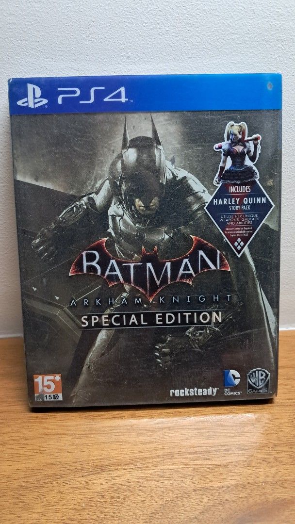 Batman: Arkham Knight | PS4 Special Edition (Category: PlayStation) located in Manila. Submitted by cobydog (Listing ID 1419697213, Image 1). Description: BATMAN: ARKHAM KNIGHT The item includes the ff: - Game disc. - Steelbook case. - Red Hood Story Pack DLC. - Scarecrow Nightmare Missions DLC. - 1st Appearance Batman Skin DLC. - WayneTech Booster Pack DLC. The item is valid for PS4, PS4 Slim, & PS4 Pro..