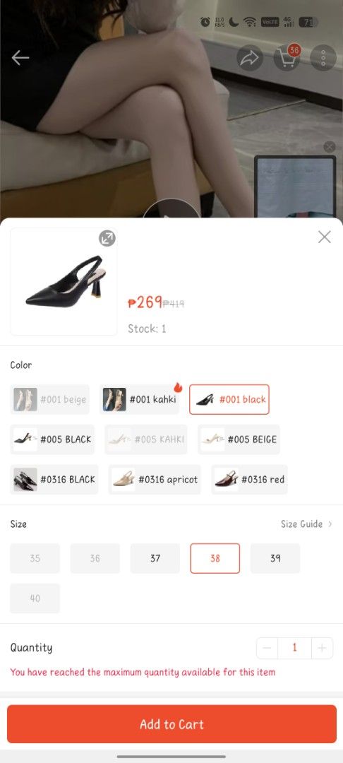 Black Pointed Slingback Heels (Category: Heels) located in Caloocan City. Submitted by dyubella (Listing ID 1419645194, Image 3). Description: - Black slingback heels - Pointed toe - Mid-height block heel - Size 38 - Leather-like material - Suitable for casual and formal wear.