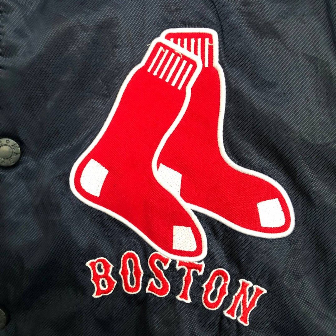 BOSTON RED SOCKS VARSITY JACKET (Category: Activewear) located in Binmaley. Submitted by mariowana (Listing ID 1419743683, Image 2). Description: MLB BOSTON RED SOCKS (AUTHENTIC) • Heavy Material •Width: 24 •Length: 27 •Excellent Condition •Issue: missing 1 bottom button .