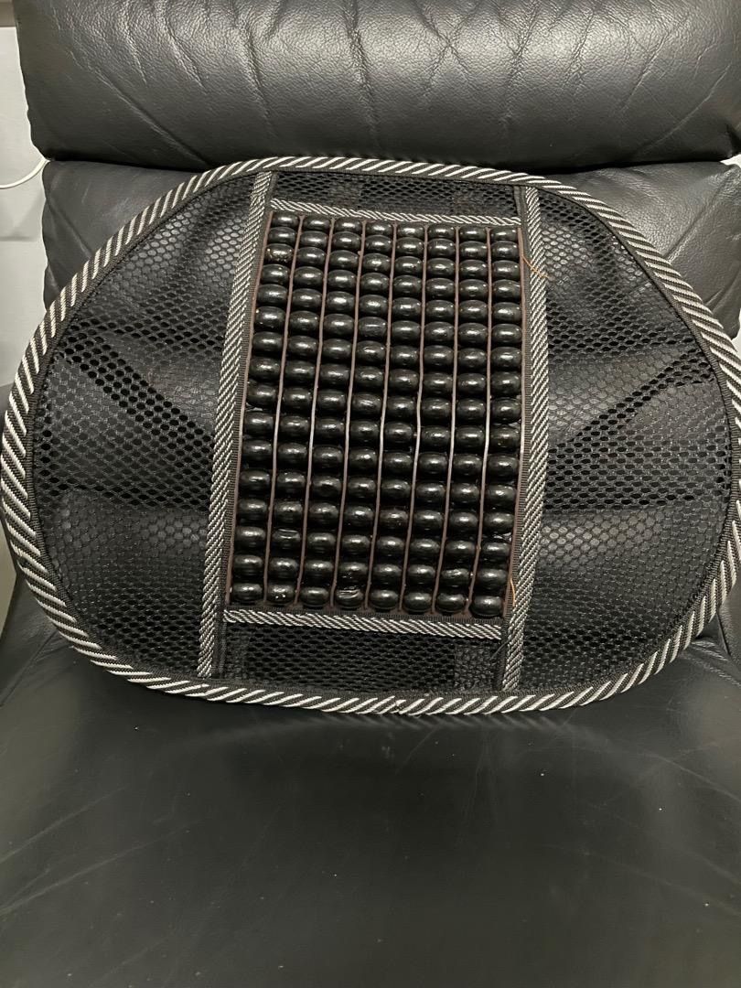 Car Back Rest (Category: Braces, Support & Protection) located in Makati City. Submitted by gmc730 (Listing ID 1419773827, Image 1). Description: - Mesh back support with wooden beads for added comfort. - Designed for lumbar support. - Features a black frame with white and gray trim. - Suitable for use on car driver seat..