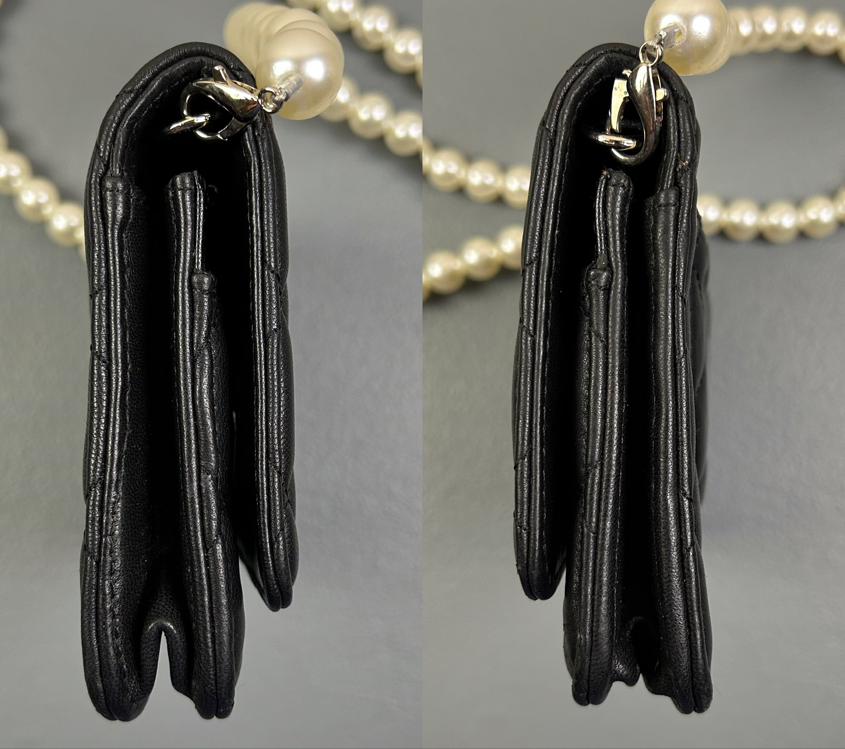 Chanel - Wallet on Chain Maxi Pearls (Category: Cross-body Bags) located in Manila. Submitted by not4every1 (Listing ID 1419737247, Image 3). Description: Chanel - Wallet on Chain Maxi Pearls Condition: Good Flaws: Signs of wear and usage. Broken clasp Measurements: Width: 7.5 Height: 5,25 Depth: 1.25 Strap: 20 1,999 + SF Buy at your own risk. Color may vary due to lighting. Measurements are taken on a flat surface. Manage your expectations..